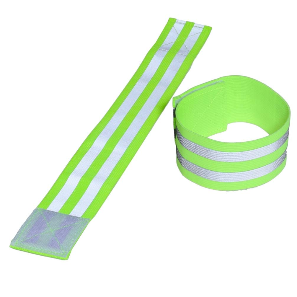 INOOMP 4-Piece Reflective Elastic Armband Set - High Visibility Safety Straps for Running, Cycling, Jogging & Walking - Adjustable Sports Accessories for Men & Women (Green) - Perfect for Nighttime Outdoor Activities and Gym Workouts