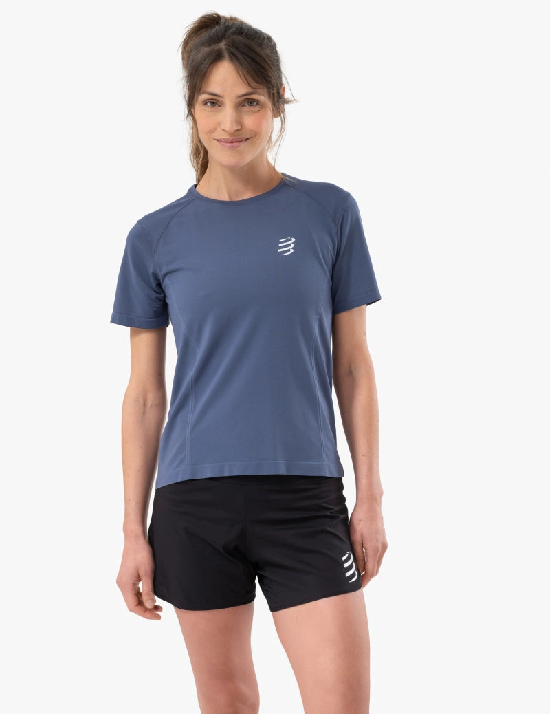 Compressport Women's Performance Short Sleeve Running Shirt - Moisture Wicking Athletic Top for Workouts & Training - Indigo Blue