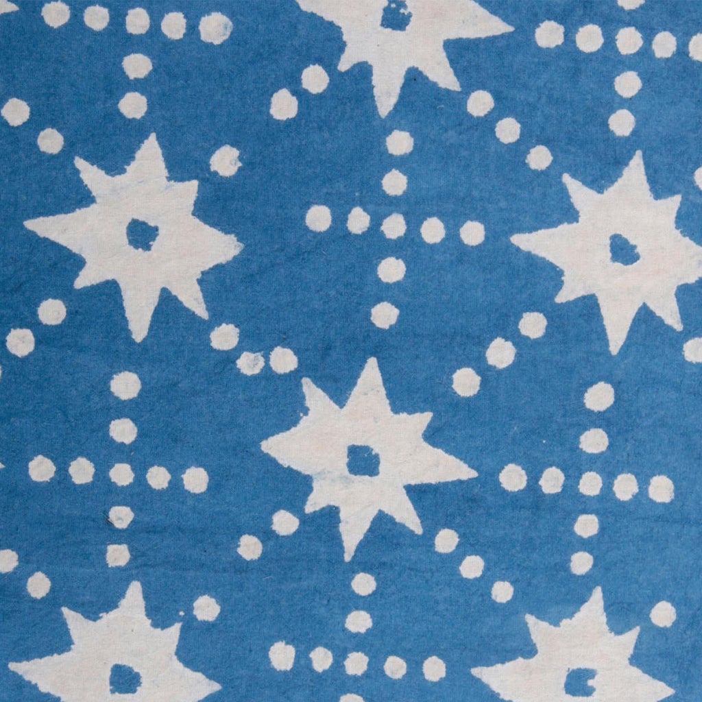 Stars Block Printed Cotton Fabric - Light Indigo Reverse Dye Sample for DIY Crafts, Quilting & Home Decor