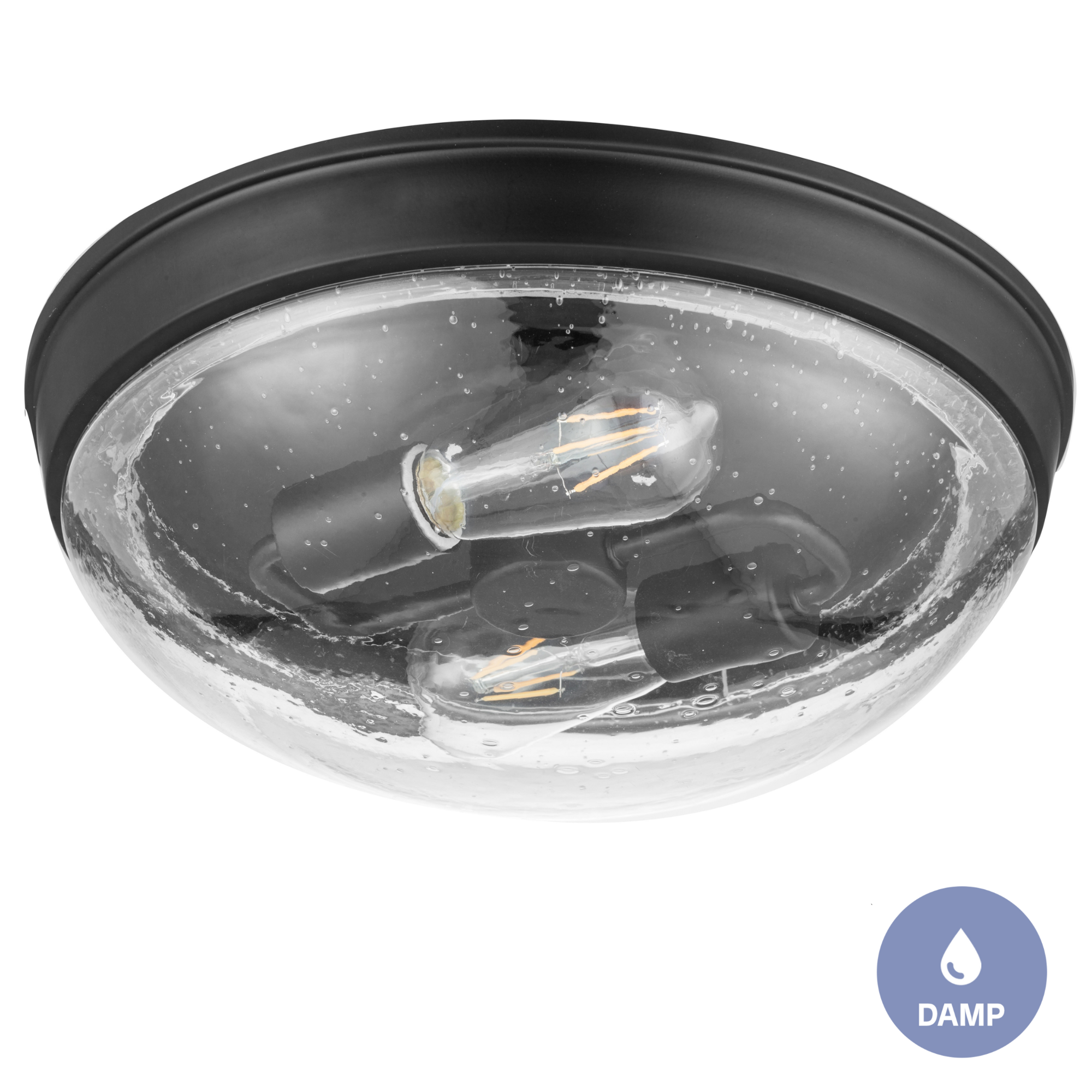 Madalyn Dome Flushmount Light Fixture - Clear Seeded Glass with Espresso Finish - Modern Ceiling Lighting for Bedroom, Kitchen & Hallway