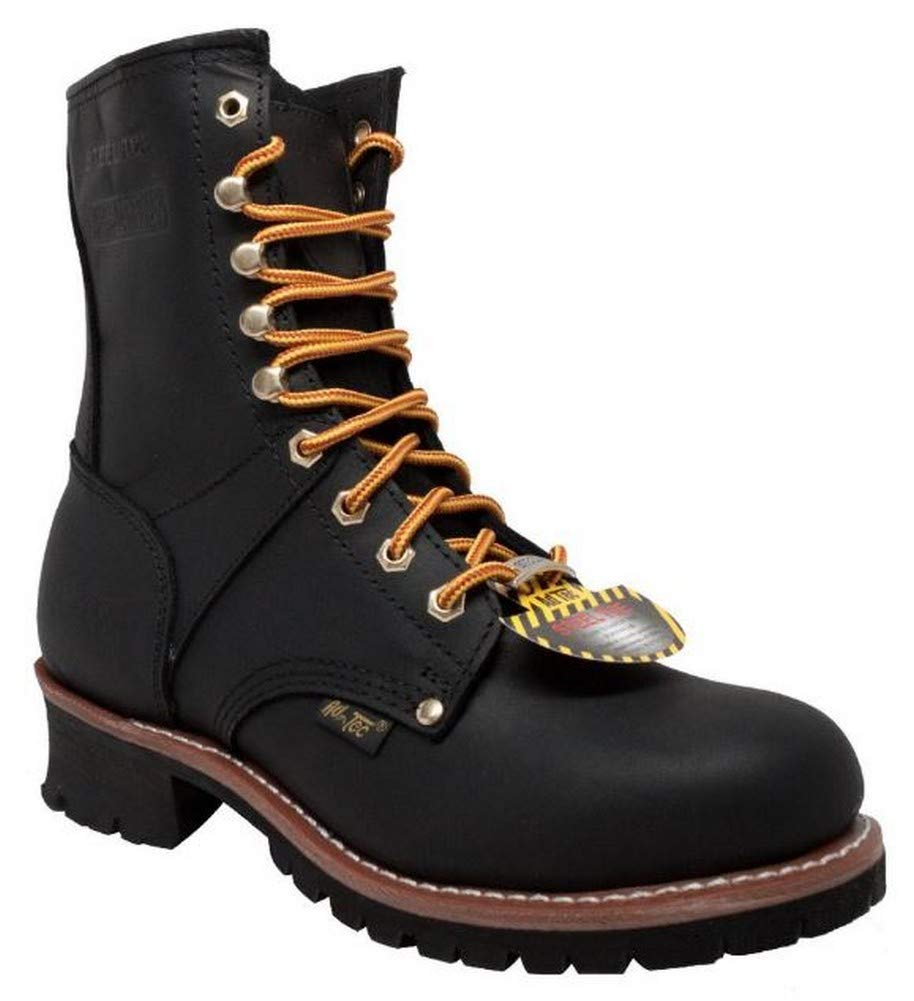 Ad Tec Men's 9-Inch Super Logger Steel Toe Work Boots - Oil & Slip Resistant Leather Boots with Heavy Duty Lug Sole for Construction, Logging & Outdoor Work