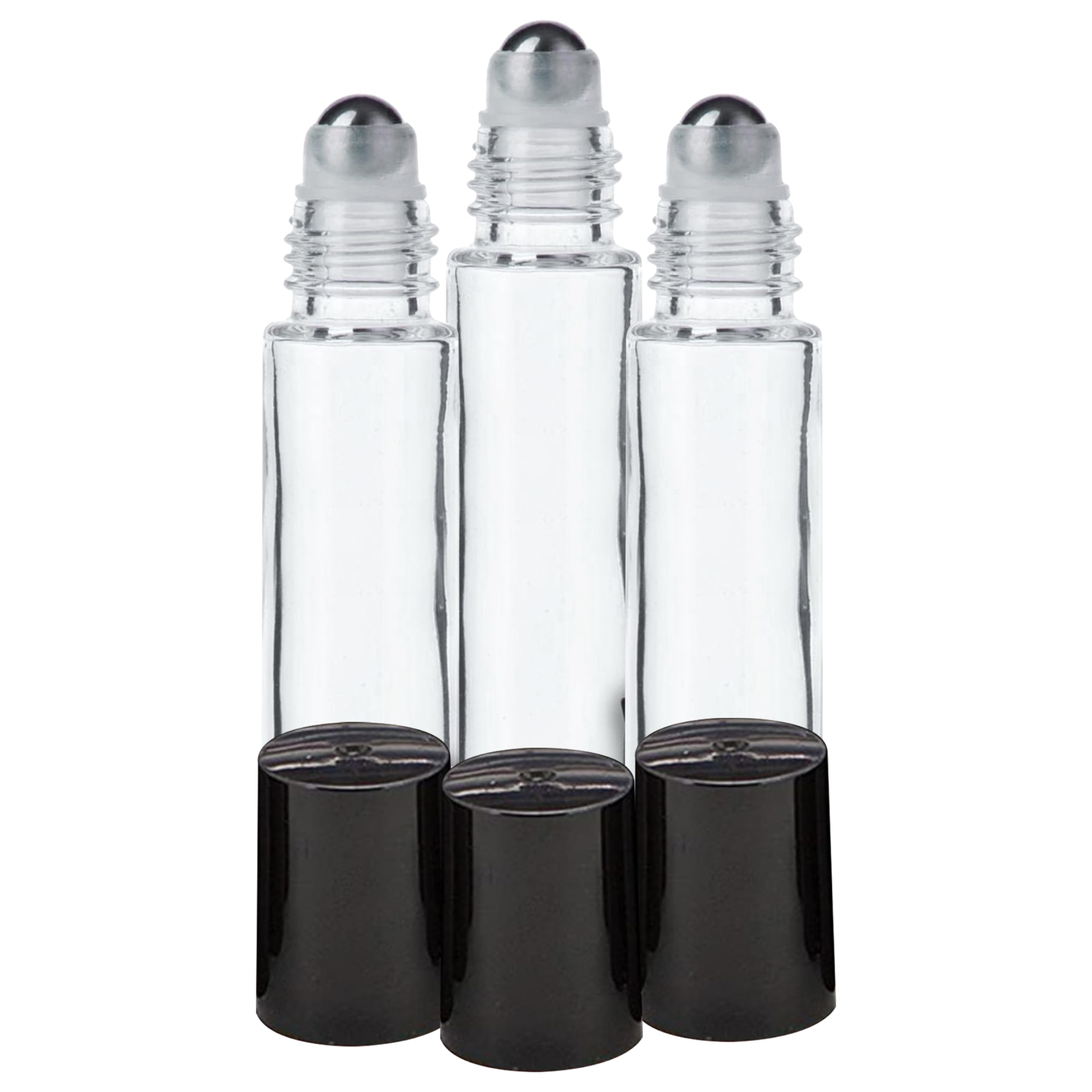 10ml Empty Clear Glass Roll On Bottles with Black Cap - Essential Oils, Perfumes, Lip Balms Refillable Container (Pack of 3) | Perfect for DIY Aromatherapy, Travel Size Toiletries & Handmade Beauty Products