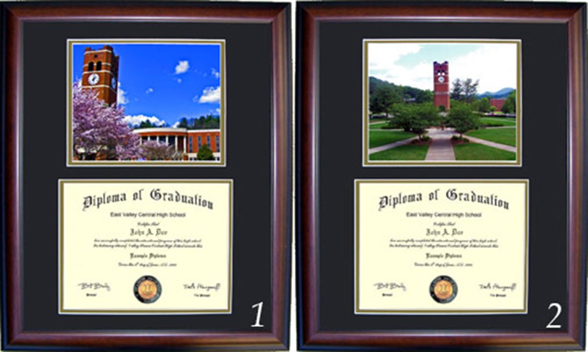 Western Carolina Diploma Frame with Photo - Cherry & Walnut Wood Display for Graduation Certificates, Diplomas, and Awards - Perfect for Home, Office, or School Decor
