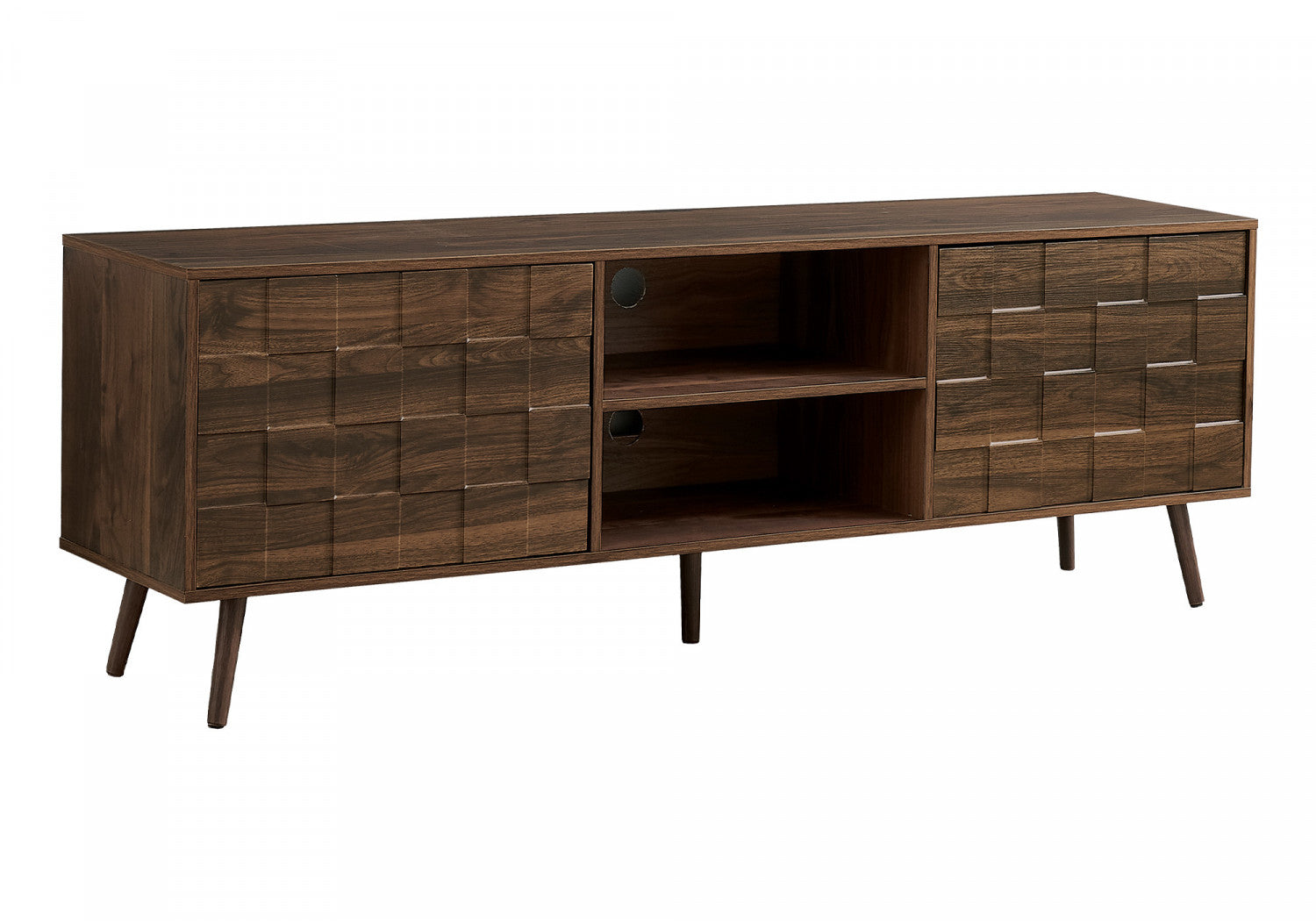 Modern Walnut TV Stand for Living Room - Cirrus Entertainment Center with Storage Shelves | Perfect for Flat Screen TVs, Gaming Consoles & Media Storage