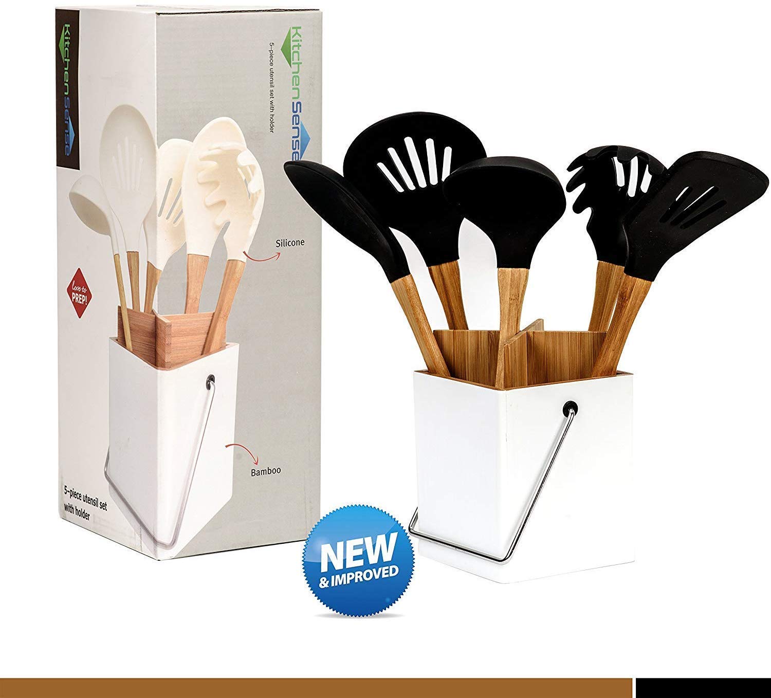 6-Piece Silicone Kitchen Utensil Set with Bamboo Handles - Non-Toxic for Nonstick Cookware - Perfect for Baking & Cooking
