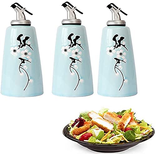 Premium Olive Oil Dispenser Bottle Set - 300ml Ceramic Oil & Vinegar Cruet with Drip-Free Spout (3-Piece) - Perfect for Kitchen, Dining Table & Gourmet Cooking