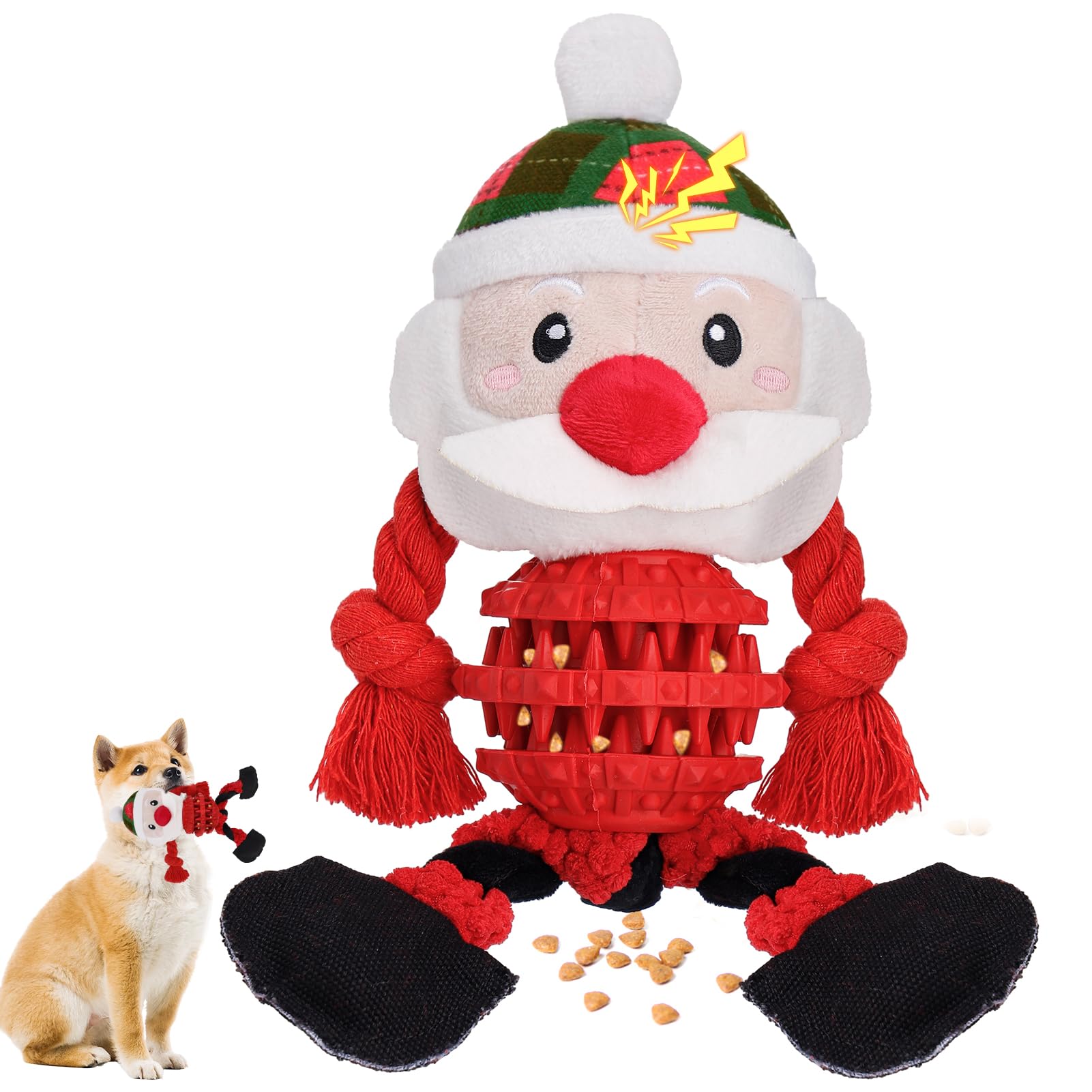 MEWTOGO Christmas Squeaky Dog Toy - Durable Chew Toy for Aggressive Chewers, Interactive Stuffed Animal Gift for Large Medium & Small Dogs (Santa) - Perfect for Holiday Playtime & Training