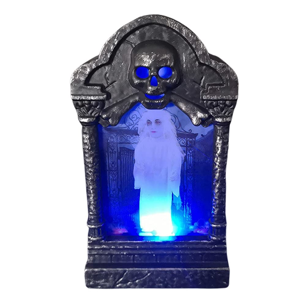Patgoal Halloween LED Lighted Ornaments - Skull Graveyard Tombstone Cross Headstone Lamp for Haunted House, Desk & Table Decor - Spooky Indoor/Outdoor Halloween Party Decoration Supplies
