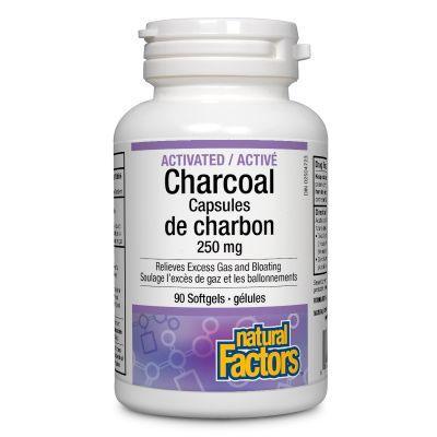Natural Factors Activated Charcoal 250mg - 90 Softgels for Detox & Digestive Support | Supplement for Cleansing, Gas Relief & Toxin Removal