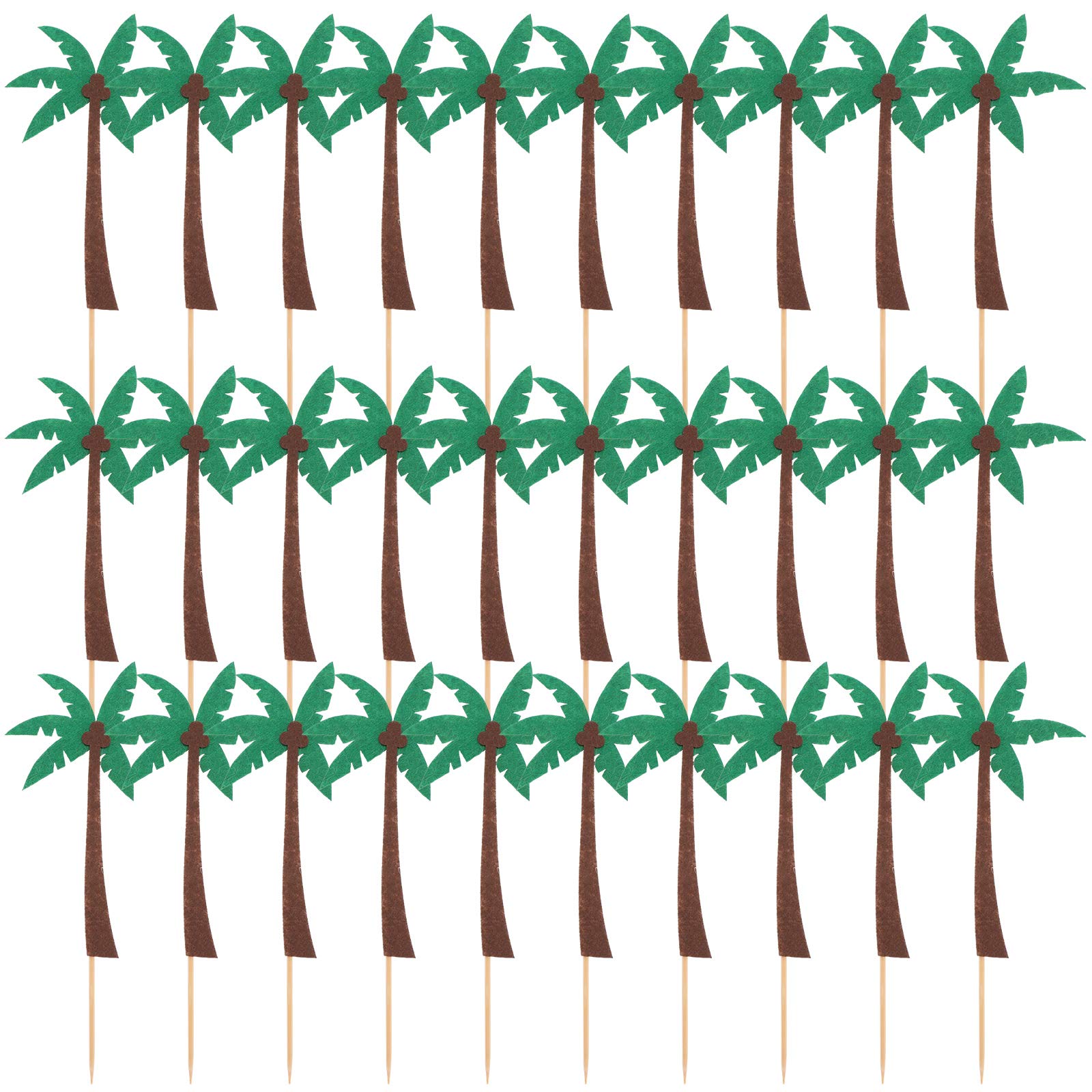 PRETYZOOM 30pcs Hawaiian Cake Toppers - Tropical Felt Coconut Tree Decorations for Birthday, Luau & Beach Party Cakes | Perfect for Hawaiian Themed Celebrations, Baby Showers & Wedding Desserts