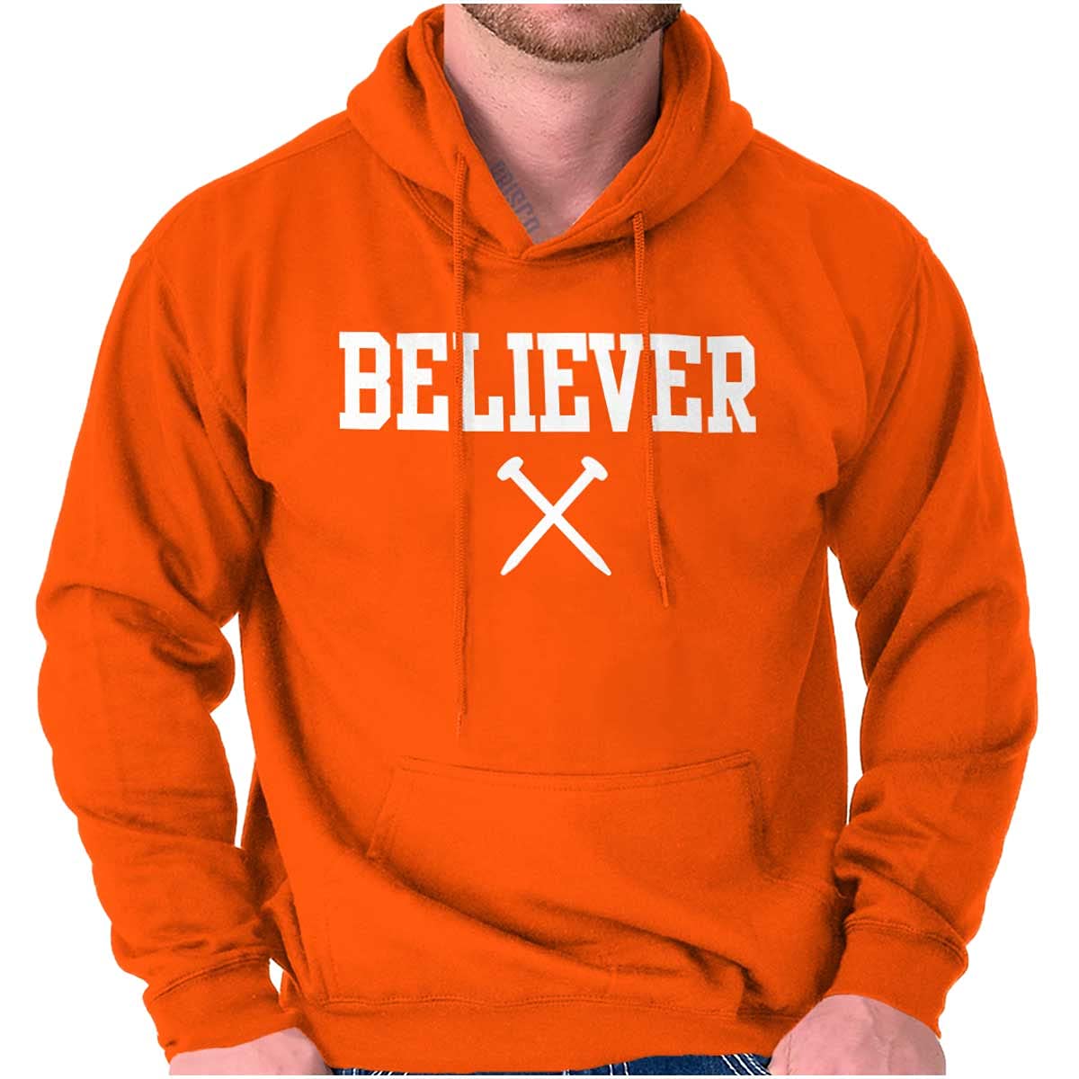 Classic Teaze Believer Nails Cross Christian Hoodie Sweatshirt for Women & Men - Religious Apparel for Church, Worship & Everyday Faith Wear
