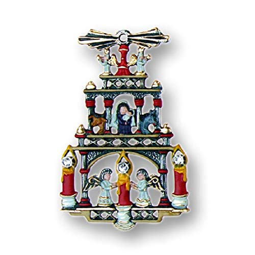 German Pewter Christmas Pyramid - 6 Crystals Tree Ornament for Holiday Decor