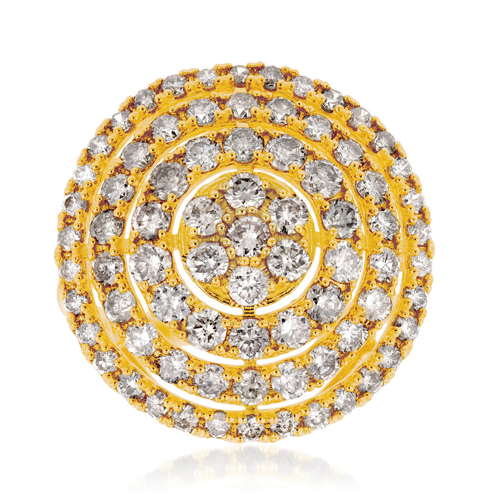 18ct Yellow Gold 2 Carat Round Diamond Cluster Ring for Women - Elegant Wedding, Engagement & Anniversary Jewelry Gift