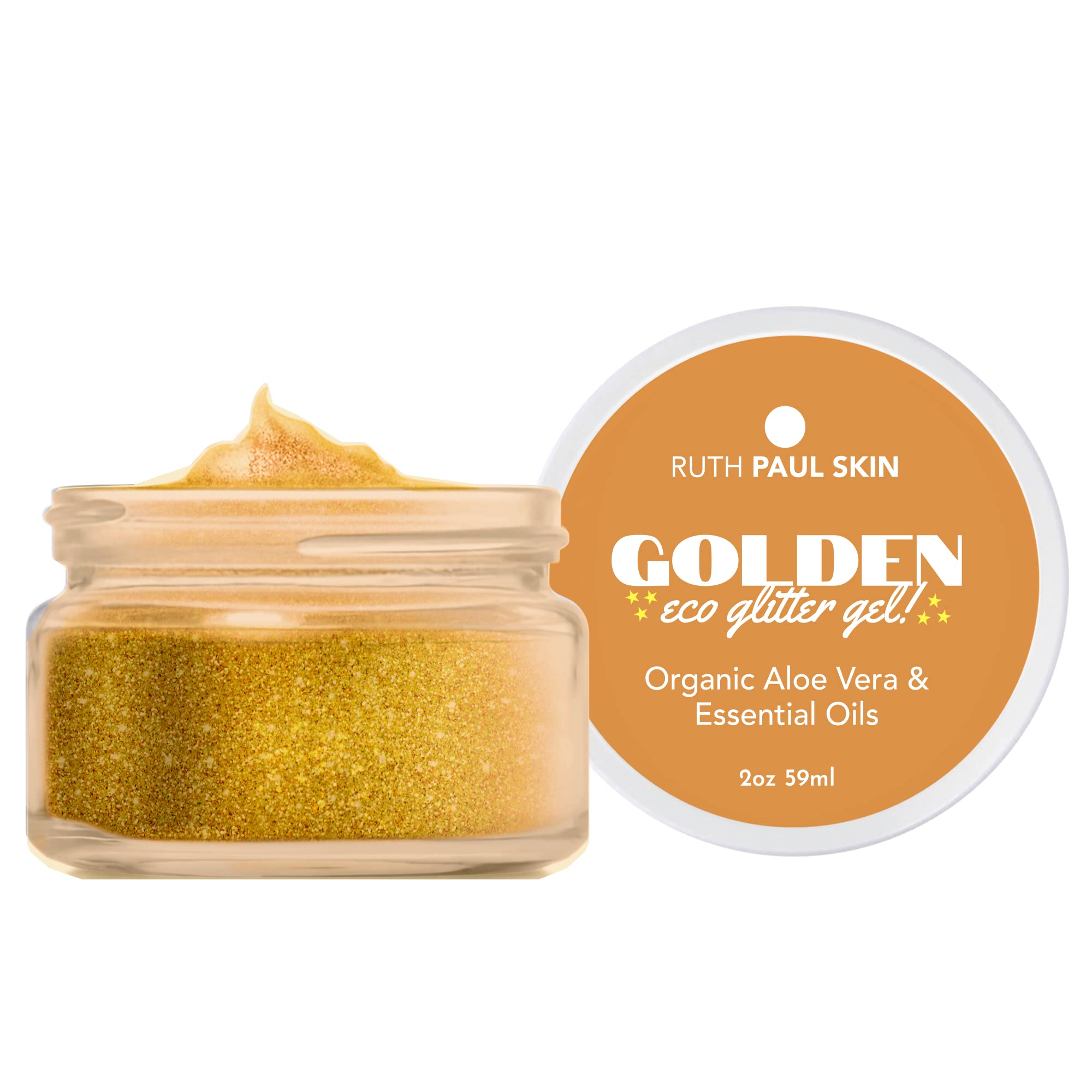 **Biodegradable Gold Face & Body Glitter Gel for Women & Girls – Shimmer Makeup with Aloe Vera & Essential Oils | Cruelty-Free, Vegan | Perfect for Festivals, Parties & Cosplay | Ruth Paul Skin 2oz**