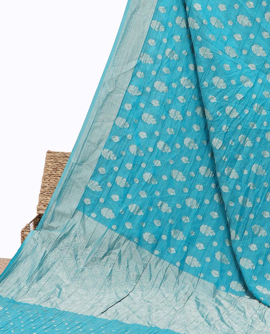 Blue Crushed Tissue Saree with Buttas - Traditional Design Border & Jaal Pallu for Weddings, Festivals & Special Occasions