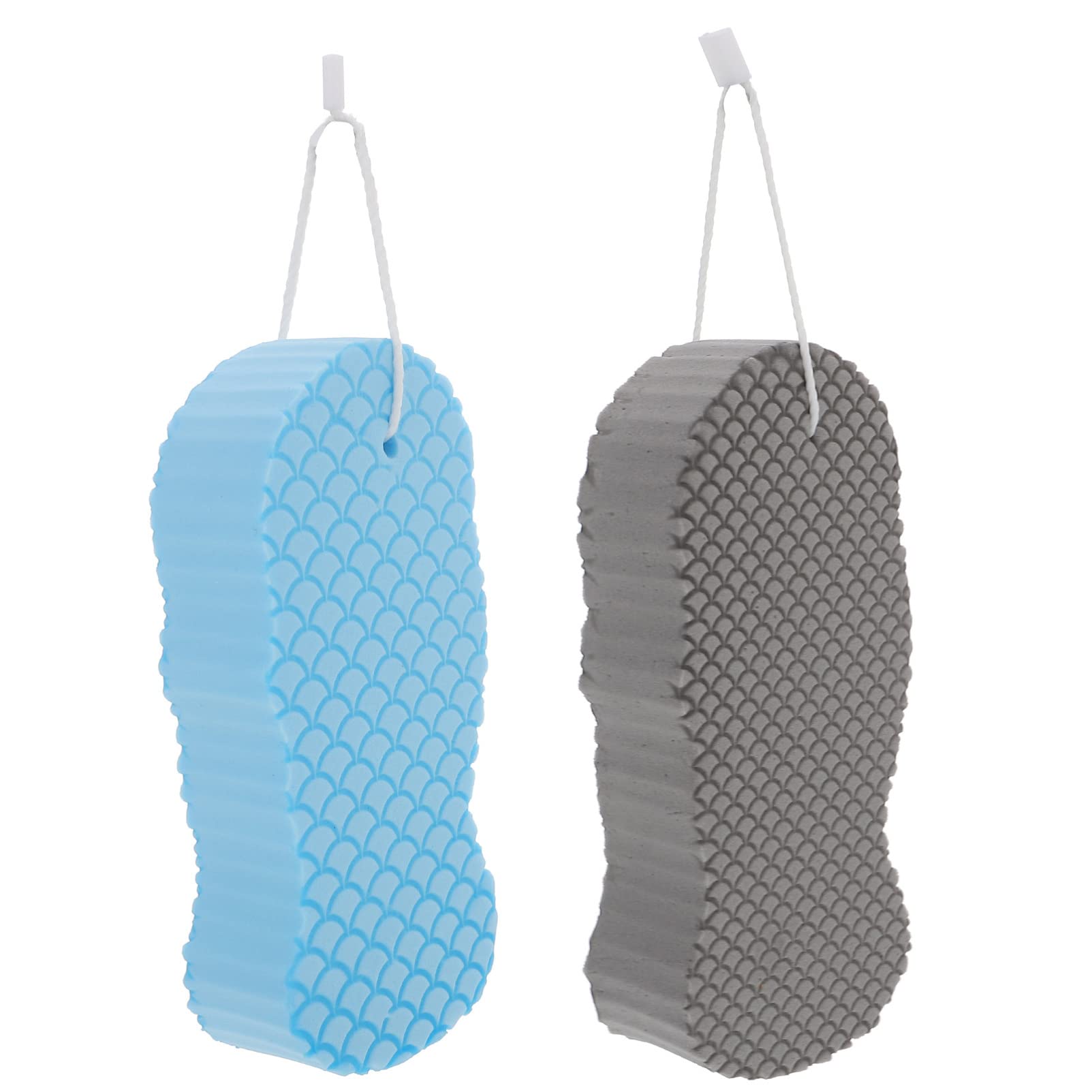 EXCLUZO 2-Pack Soft Exfoliating Bath Sponge for Adults & Kids - Gentle Body Scrubber with Hanging Loop, Blue & Grey - Perfect for Shower, Spa & Daily Skin Cleansing