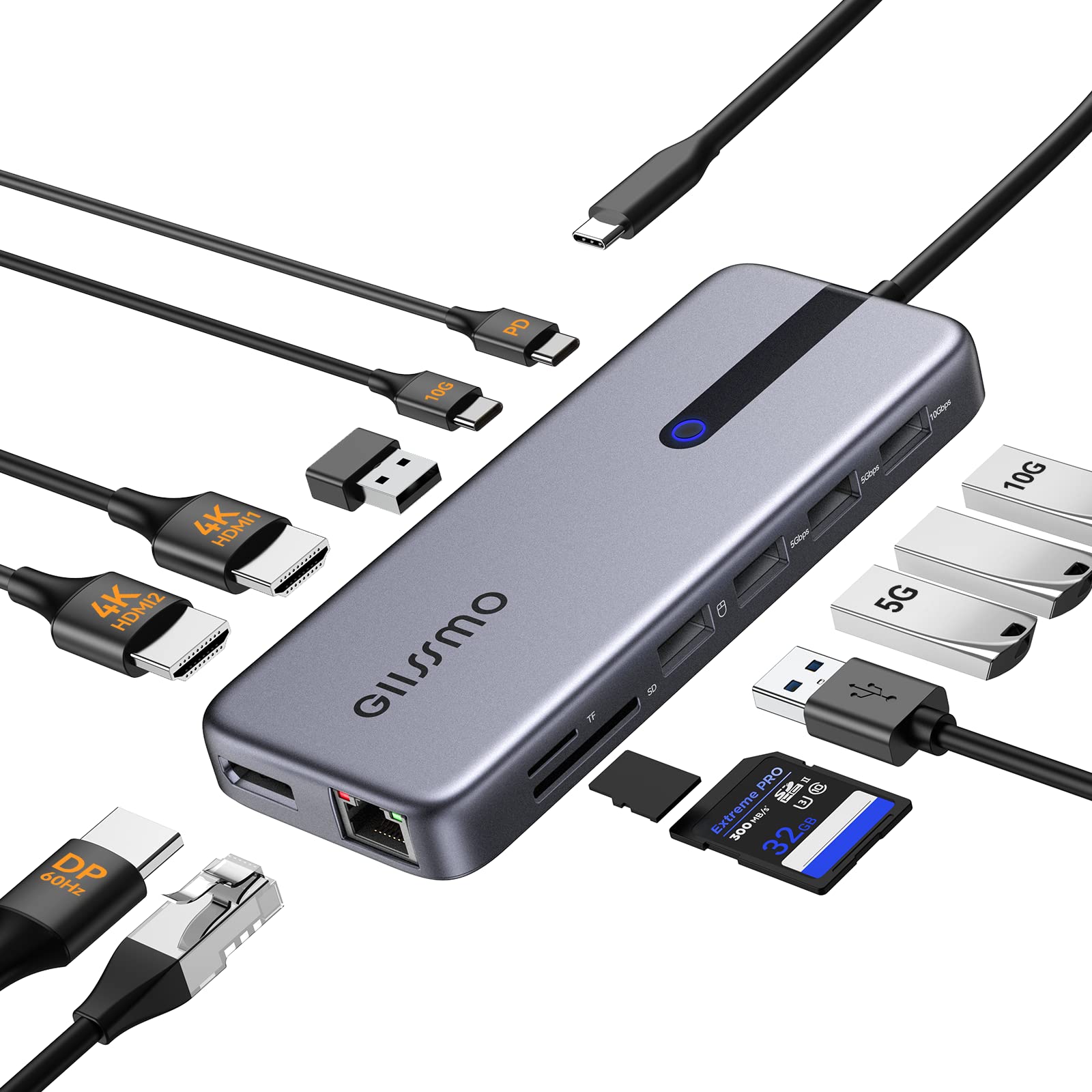 13-in-1 USB C Laptop Docking Station with Dual/Triple Monitor Support, 2 HDMI, DisplayPort, Ethernet, 10Gbps USB 3.1, 100W PD Charging - Compatible with MacBook, Dell, HP, Lenovo - Perfect for Home Office, Gaming & Multi-Tasking