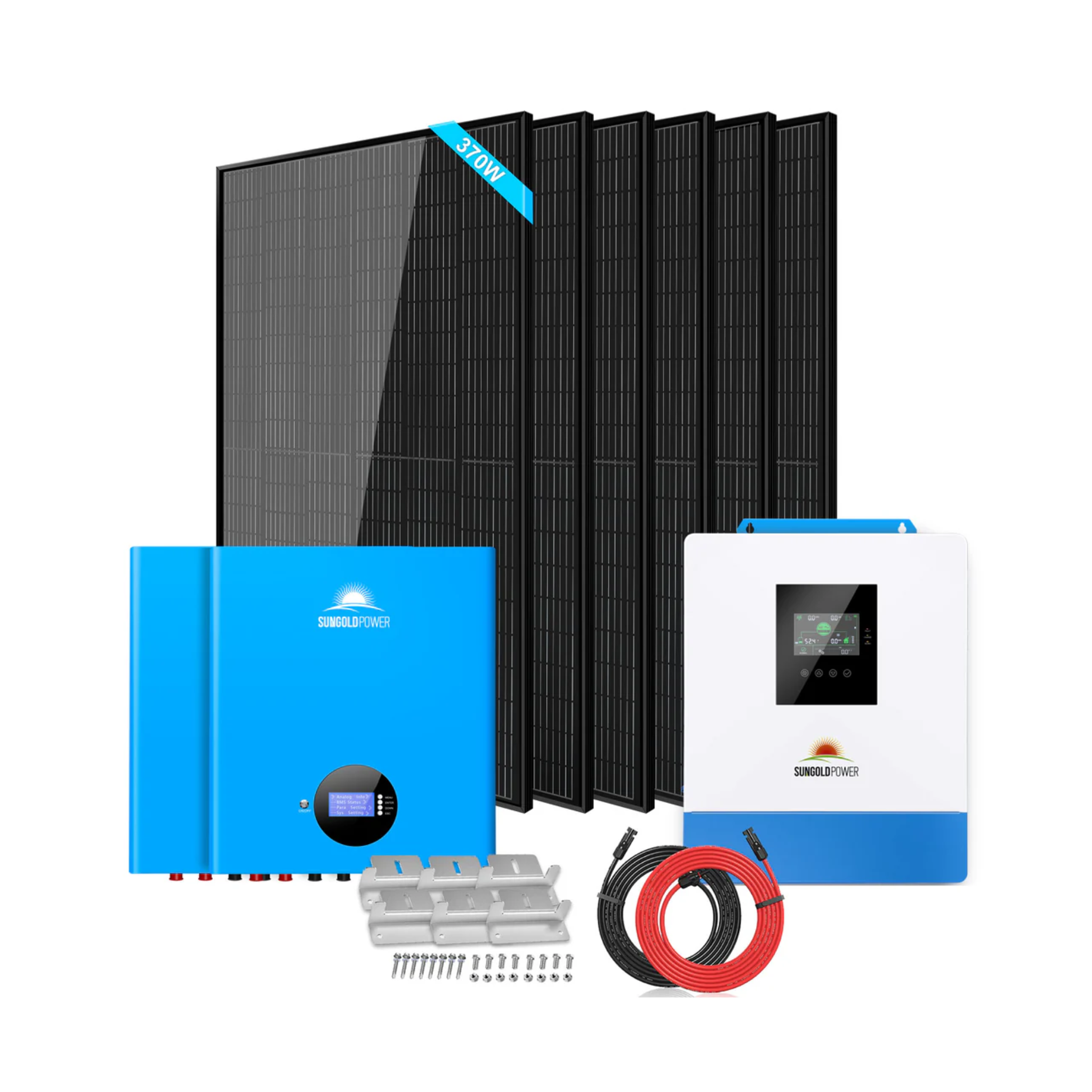SunGoldPower 5000W Off Grid Solar Kit with 10.24kWh Lithium Battery & 6x370W Solar Panels | 48VDC 120V Powerwall for Home Backup, RV & Remote Cabins
