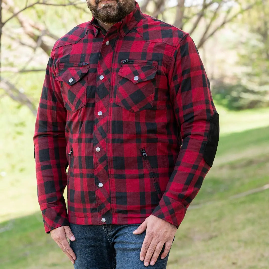 Men's Armored Flannel Biker Shirt - Heavy Duty Motorcycle Riding Jacket with CE Armor Protection | Perfect for Harley Davidson & Cruiser Riders - Street & Off-Road Safety Gear