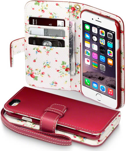 Apple iPhone 6 / 6S Wallet Case with Card Slots - Stylish Red Floral Design - Perfect for Everyday Use, Travel & Shopping