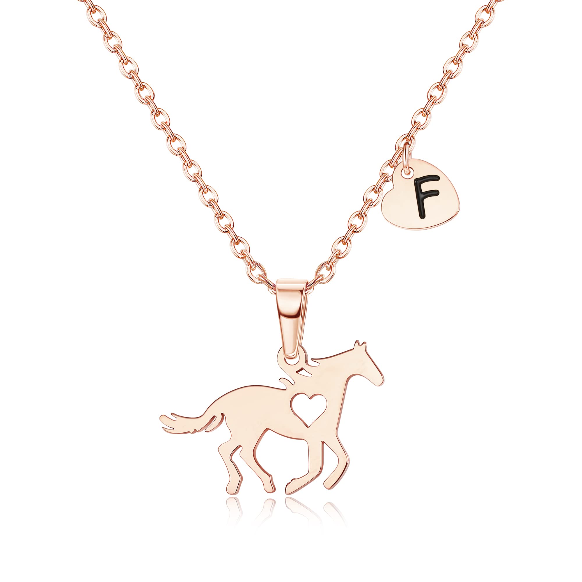 Jewenova Dainty Horse Necklace for Women - Initial A Heart Charm Stainless Steel Pendant Letter Jewelry Gift for Horse Lovers (Silver Tone) | Perfect for Birthdays, Anniversaries & Equestrian Enthusiasts