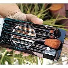 SOLDTRUE 5-Piece MAC Makeup Brush Set with Mirror - Synthetic Bristles for Eyes, Lips, Highlighter, Foundation & Eyebrows | Professional Cosmetic Brush Kit for Makeup Artists & Beginners | Perfect for Daily Makeup, Travel & Salon Use