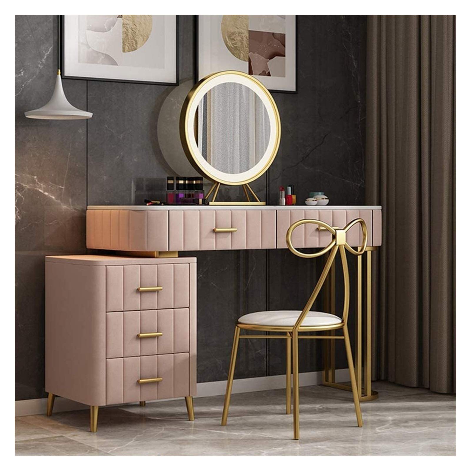 Elegant LED Lighted Makeup Vanity Set with Touch Screen Mirror, 2 Drawers & Cushioned Stool - Modern Dressing Table for Bedroom & Villa | Perfect for Makeup Application, Skincare Routine & Home Decor