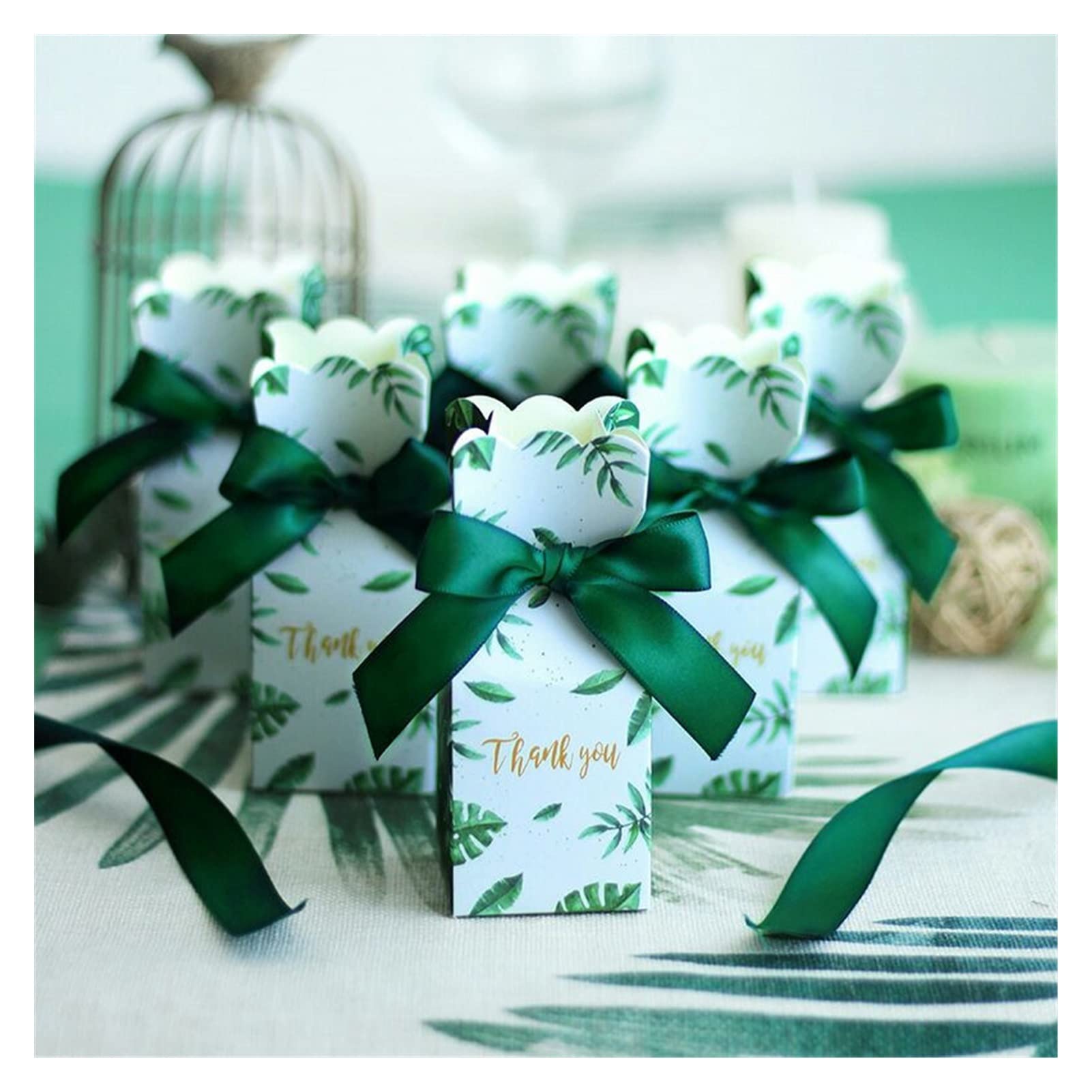 Green Paper Candy Gift Boxes - 20 PCS for Wedding, Birthday & Baby Favors