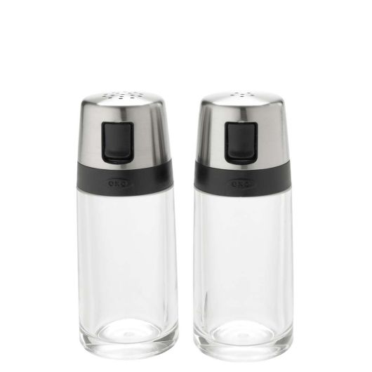 Premium OXO Salt and Pepper Shaker Set - Leak-Proof Stainless Steel Grinders for Kitchen & Dining Table - Perfect for Cooking, Seasoning, and Home Entertaining