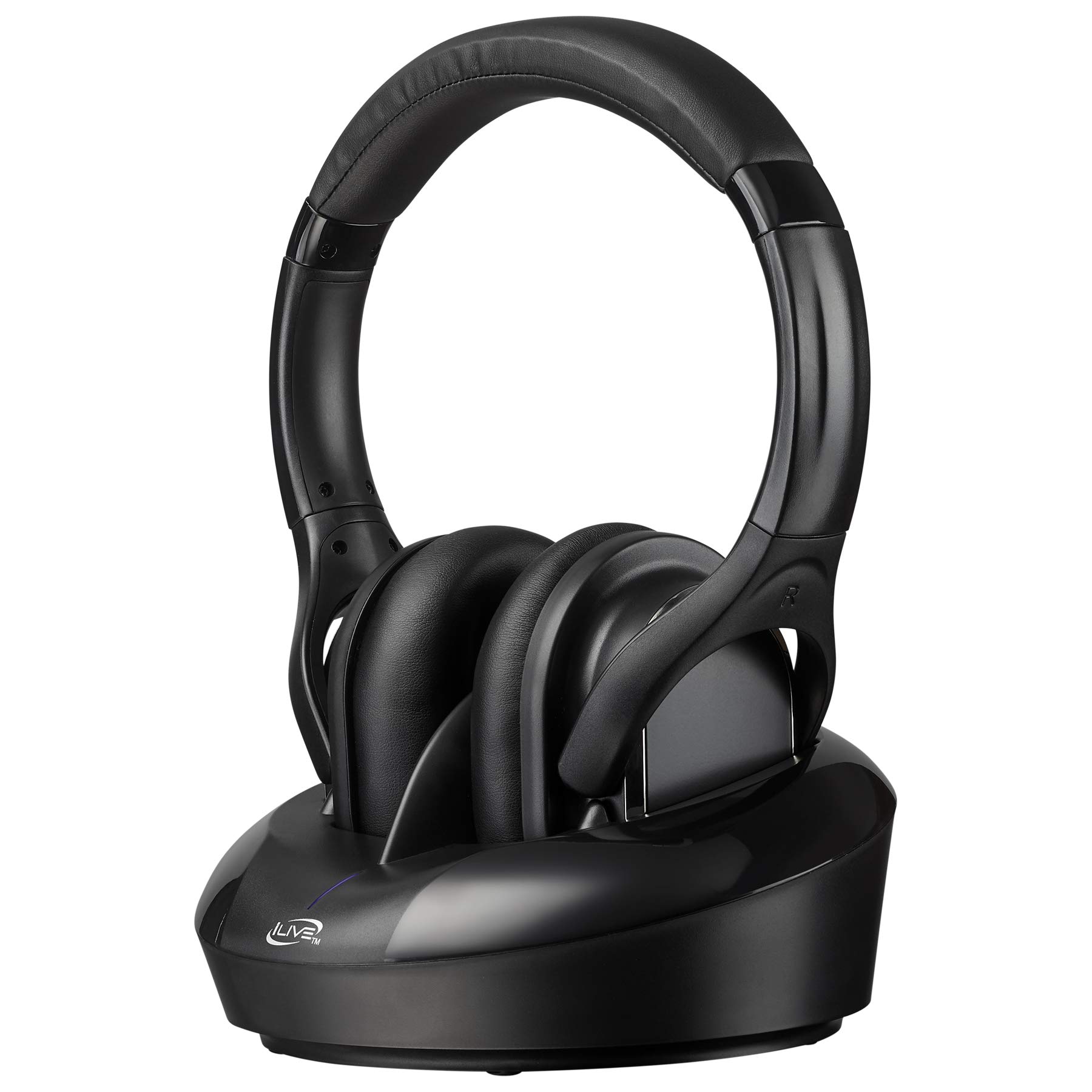 iLive Wireless RF Headphones with Transmitter & Charging Dock - Noise Cancelling Over-Ear Headset for TV Watching, Gaming & Home Entertainment (Black, IAHRF79B)