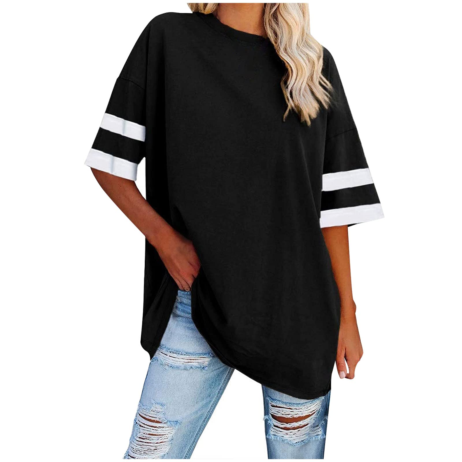 Women's Striped Color Block Short Sleeve Casual Blouse T-Shirt Tops - Perfect for Summer Outfits, Beach Wear & Everyday Fashion