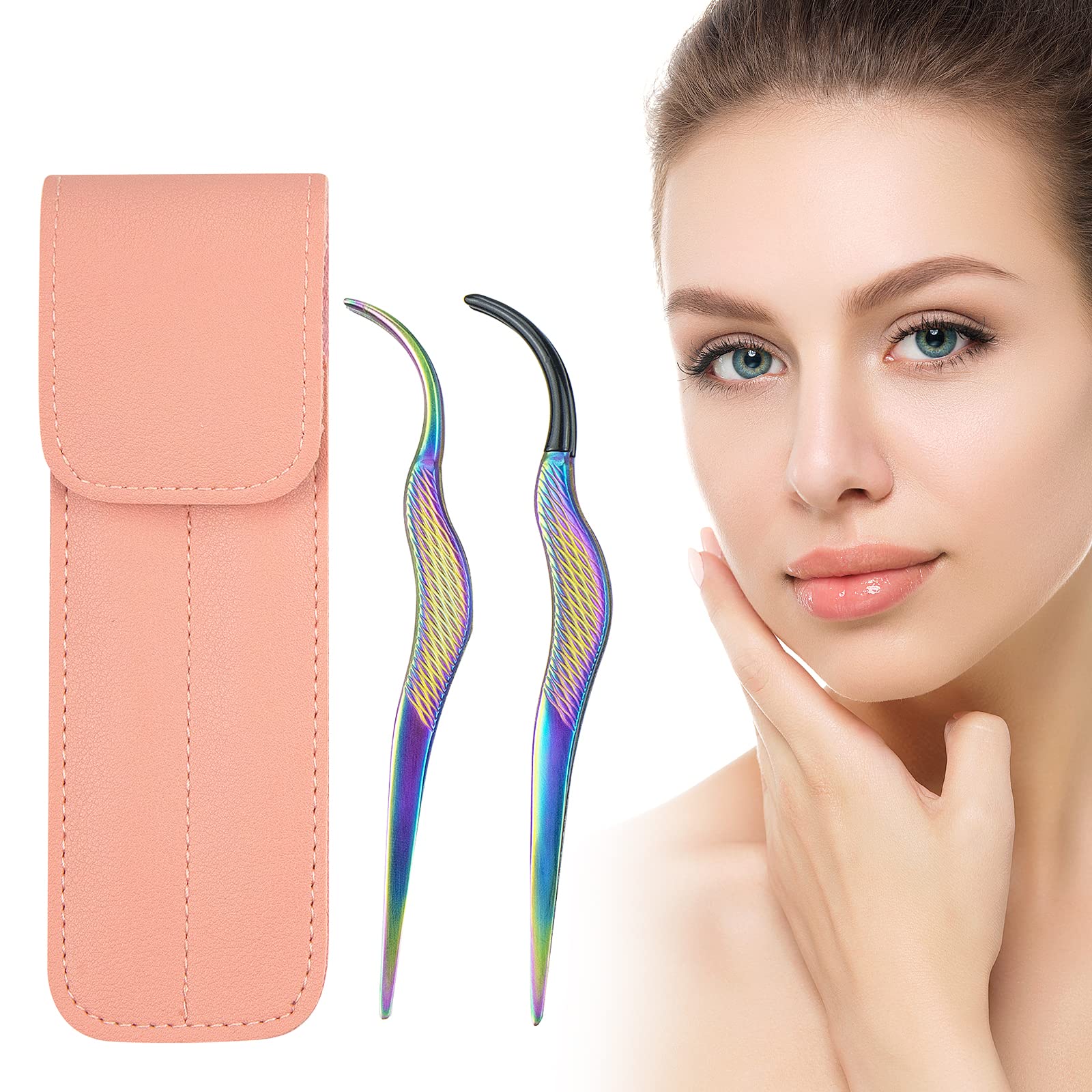 2 Pack Eyelash Extension Tweezers Set - Professional DIY Cluster Lash Applicator & Remover Clip Tool with Pink Holster - Perfect for Salon, Home Use & DIY Lash Extensions