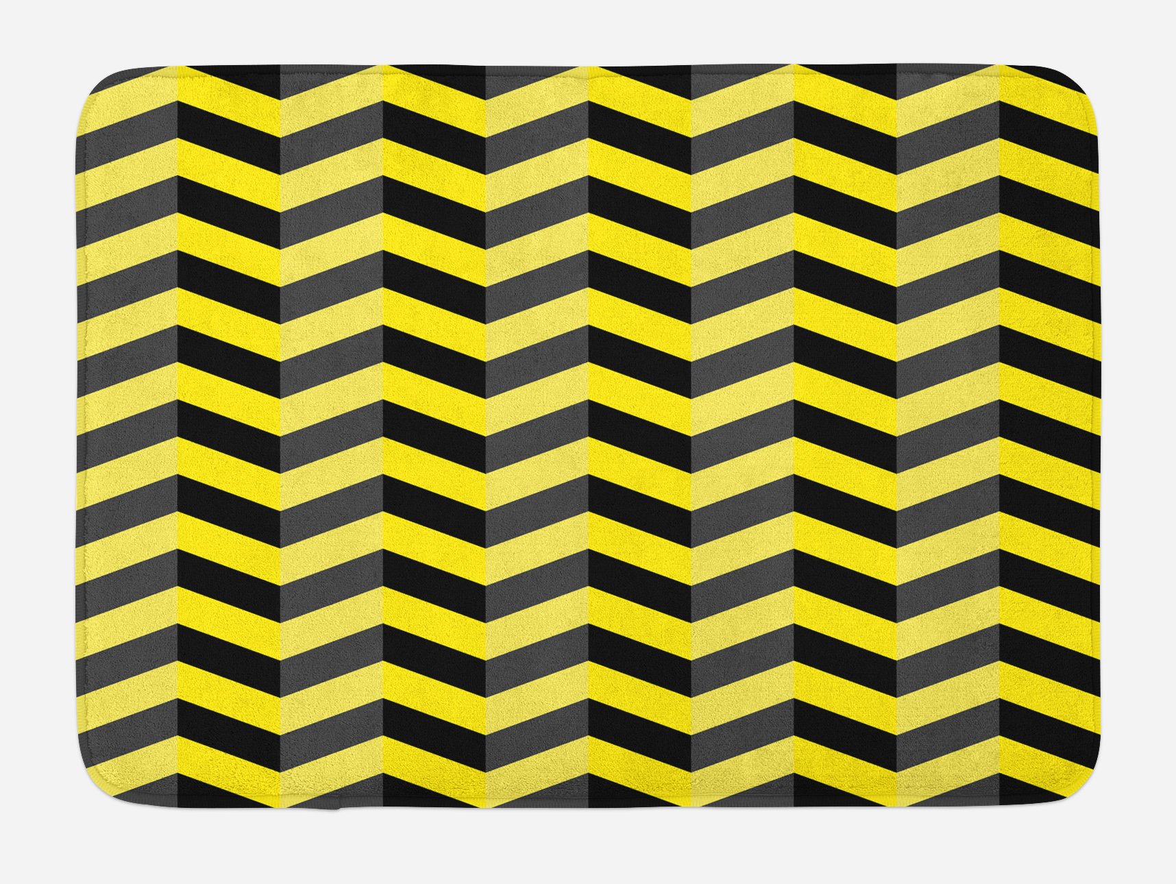 Ambesonne Non-Slip Plush Bath Mat - Yellow & Black Chevron Hazard Warning Design, 30.2 x 20 Inches, Soft Absorbent Bathroom Rug with Anti-Skid Backing - Perfect for Modern Bathrooms, Kids' Rooms & Laundry Areas