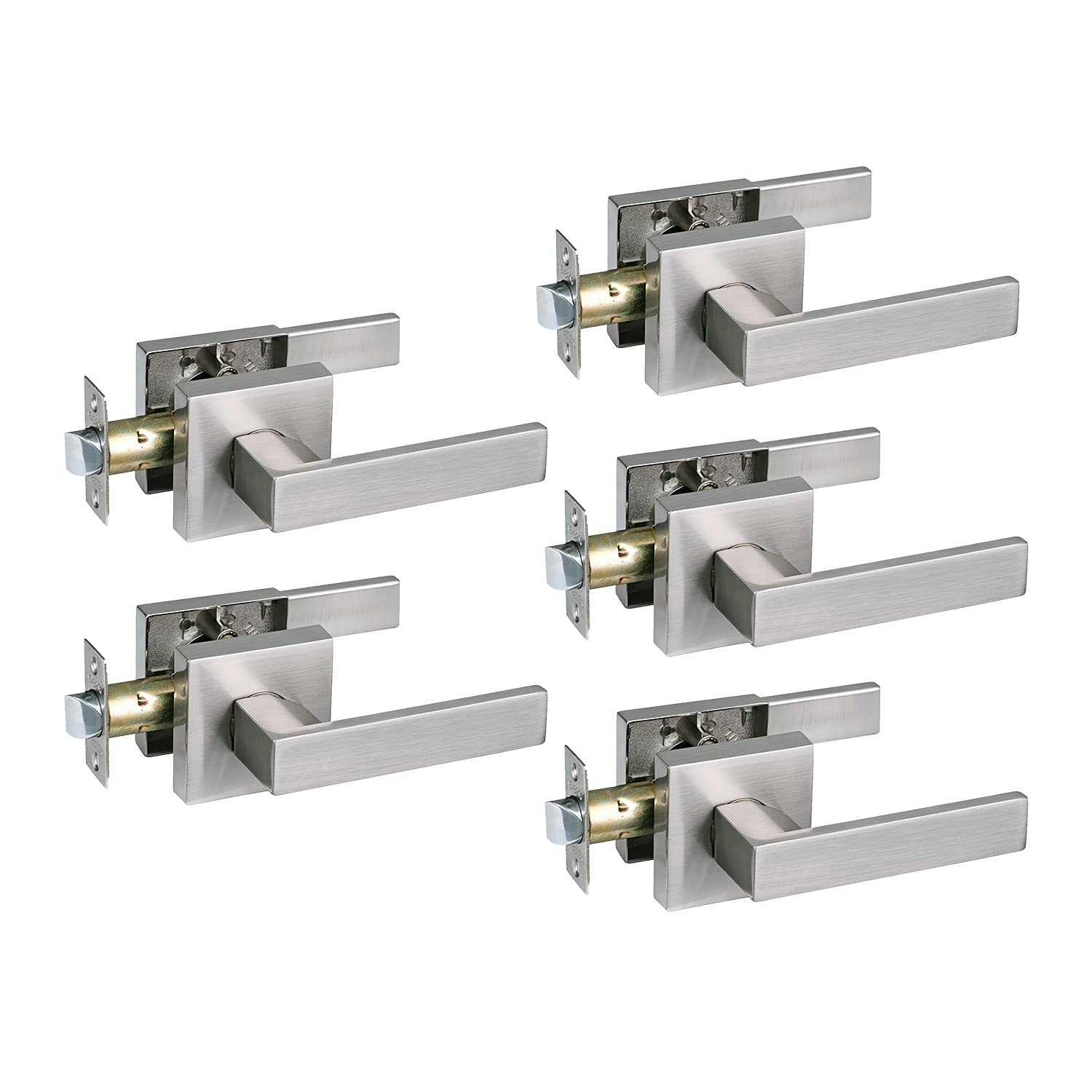 NEWBANG Heavy Duty Hall/Closet Lever Handle Lock - Satin Nickel Finish Silver Door Lock for Passage Doors | Ideal for Bedrooms, Offices & Commercial Spaces