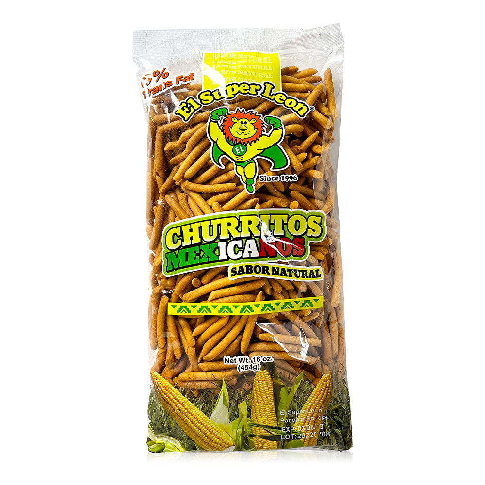 El Leon Churro Natural - Authentic Mexican Churros, 16oz Resealable Bag - Perfect for Parties, Snacking & Dessert Toppings