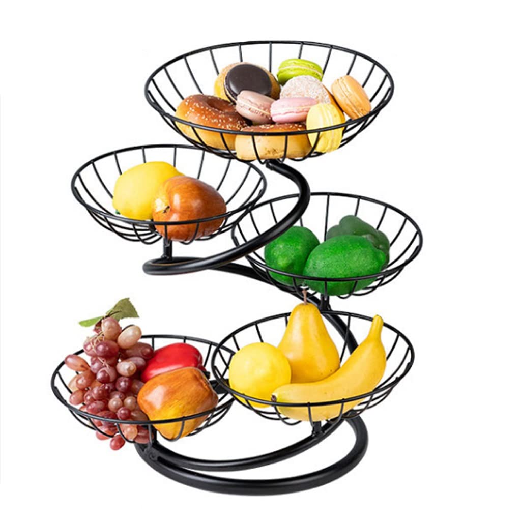 5-Tier Metal Fruit Basket Stand for Counter - Large Detachable Black Fruit Bowl for Snacks Storage | Elegant Kitchen Organizer for Fruits, Vegetables & Home Decor