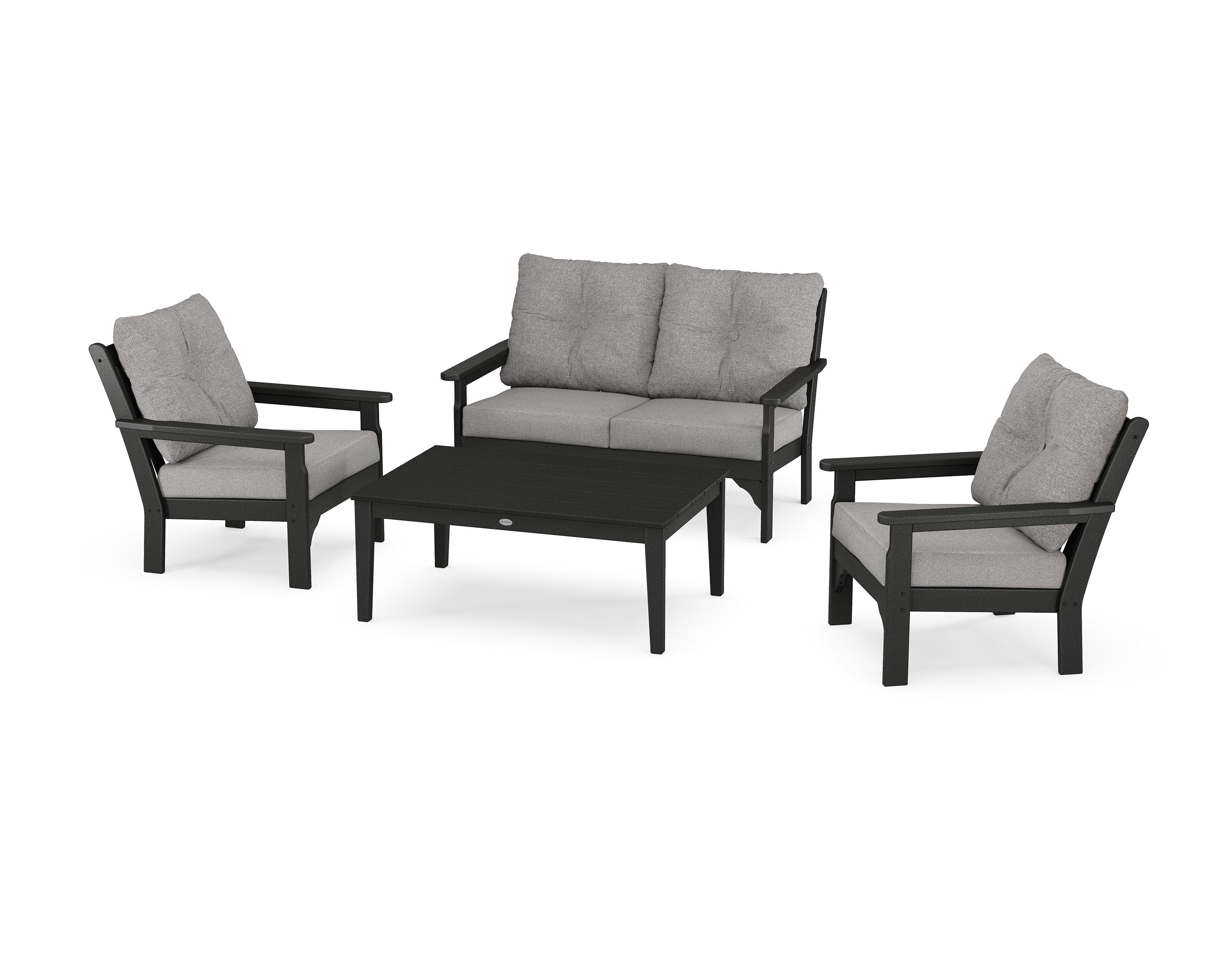 Polywood Black Vineyard 4-Piece Deep Seating Patio Set - Outdoor Furniture for Garden, Poolside & Backyard Relaxation