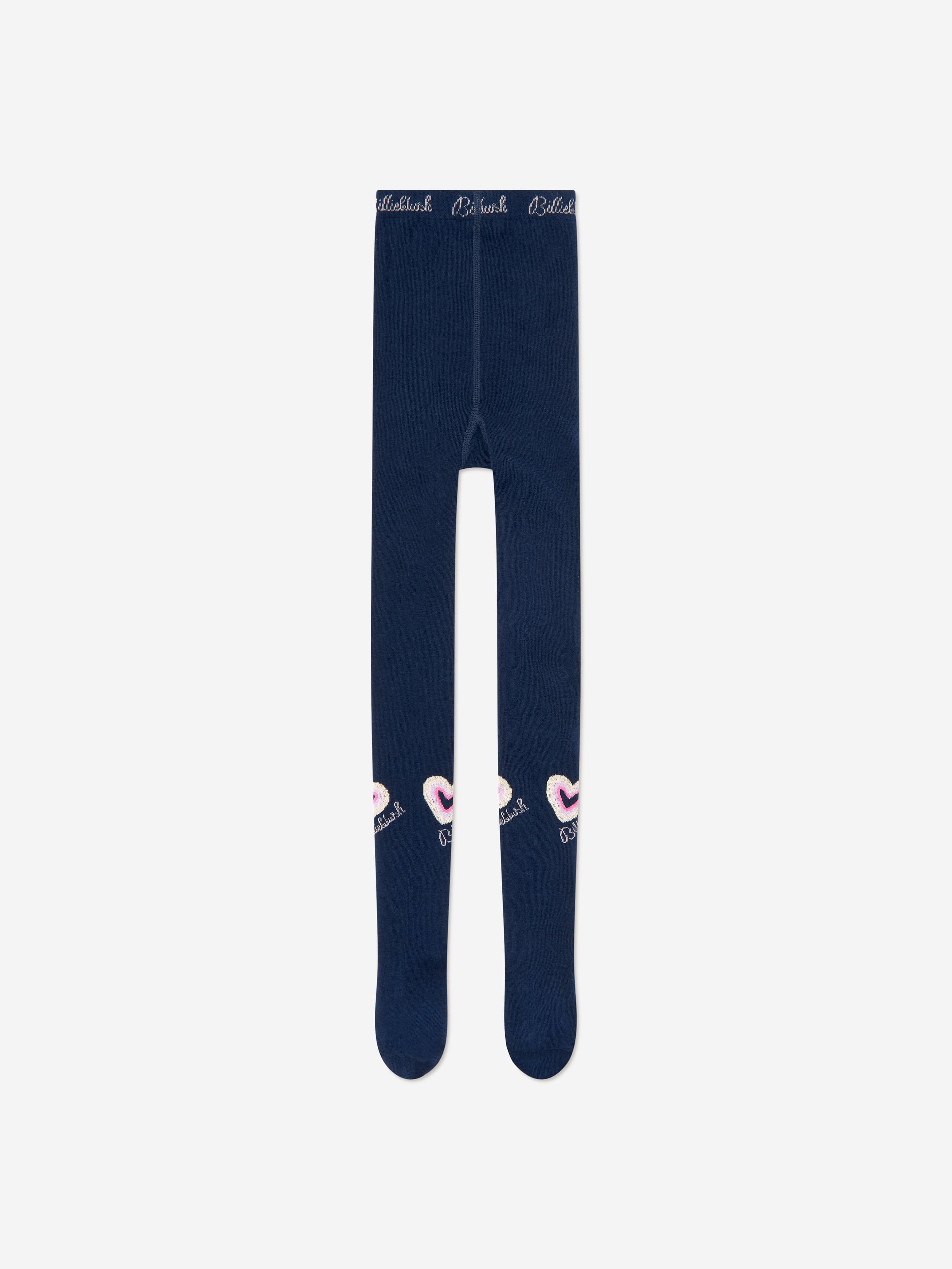 Billieblush Girls Navy Heart Logo Tights - Comfortable Stretchable Leggings for School, Dance & Everyday Wear