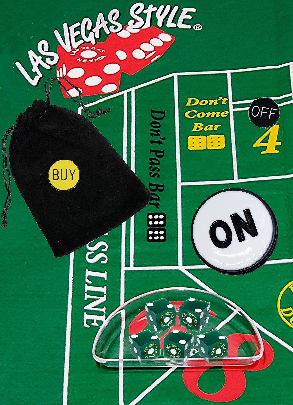 Authentic Las Vegas Casino Dice Set - Clear Acrylic Dice Boat with Green Frosted Dice (Four Queens Style) | Professional Craps Starter Kit for Home Games & Casino Night Parties