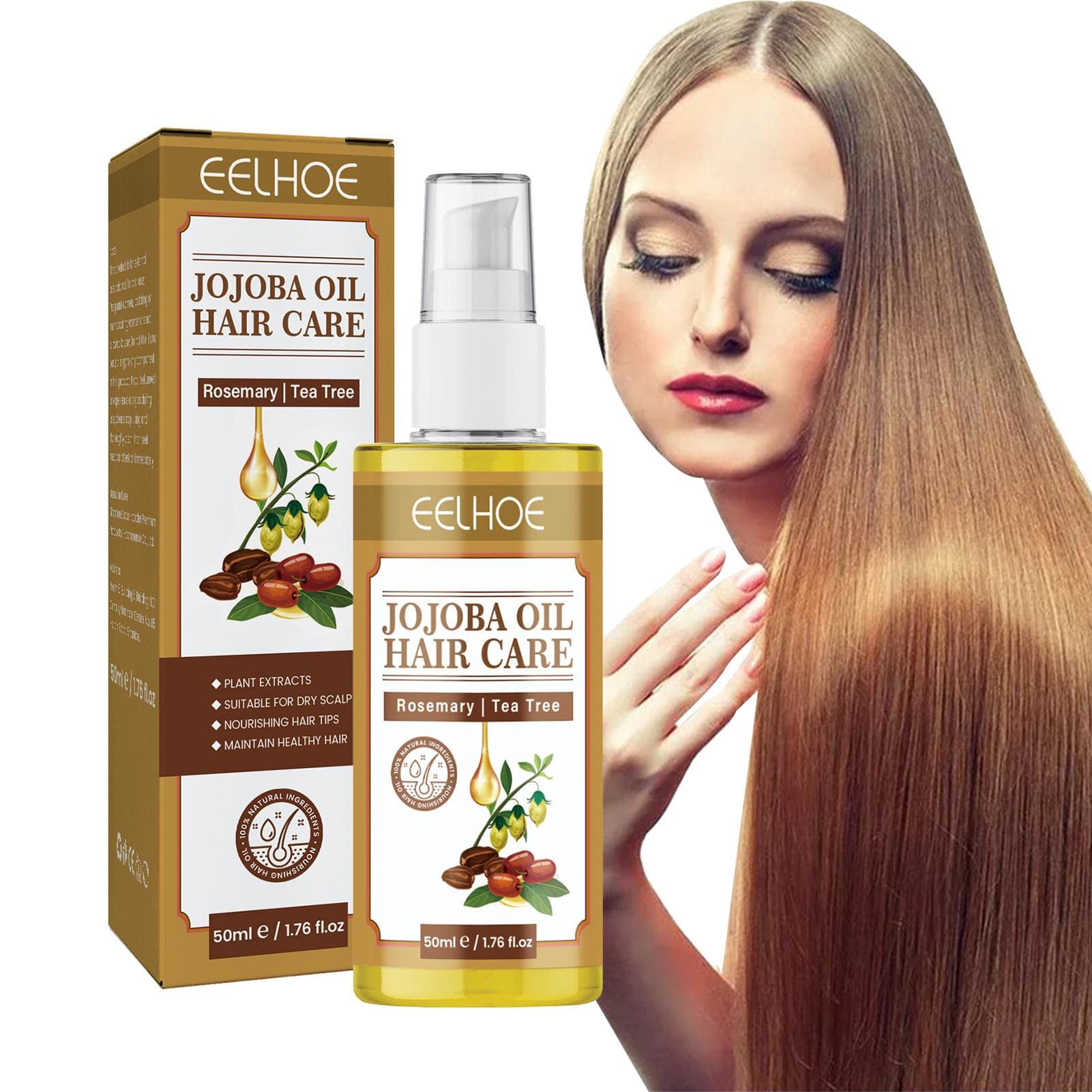 Pure Jojoba Hair Oil 50ml - Nourishing & Hydrating Hair Treatment for Dry, Damaged Hair & Split Ends | Rosemary Infused Hair Care for Smooth, Shiny Locks | Perfect for Daily Hair Repair & Styling