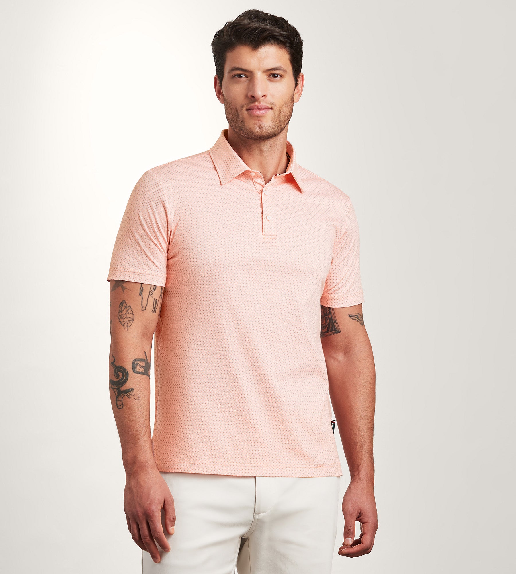 Modern Fit Short Sleeve Geo Print Polo Shirt for Men - Structured Collar Casual Top for Work, Golf & Summer Outings