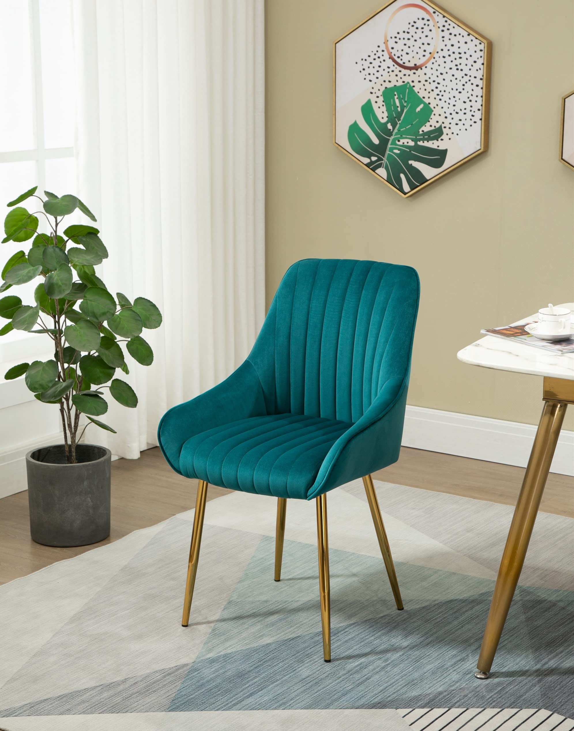 Velvet Upholstered Chair with Gold Legs - Elegant Tufted Living Room, Dining & Desk Chair for Home Office, Bedroom Vanity - 250lbs Weight Capacity (Teal) - Perfect for Small Spaces, Guest Seating & Cozy Reading Nooks