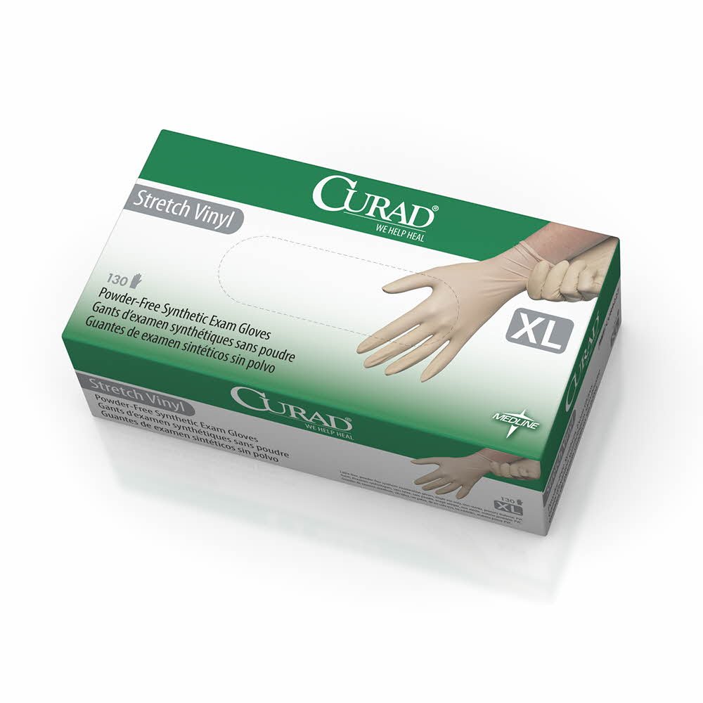 Curad Powder-Free Stretch Vinyl Exam Gloves - 100 Pack, Latex-Free, Disposable Medical Gloves for Healthcare, Tattoo & Food Handling - Ideal for Doctors, Nurses, Tattoo Artists & Kitchen Use