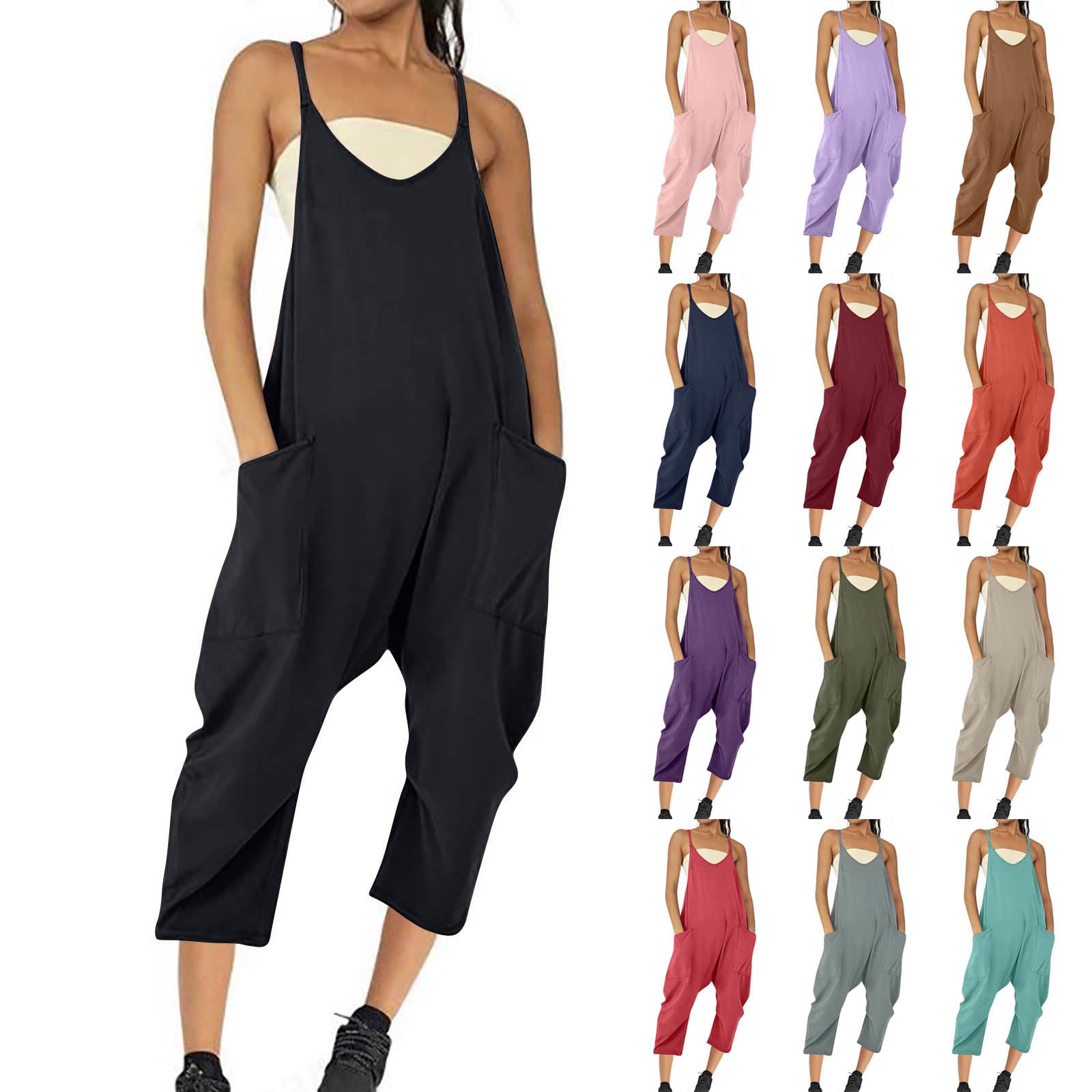 Women's Loose Fit Jumpsuit with Pockets - Casual Romper for Outings & Travel
