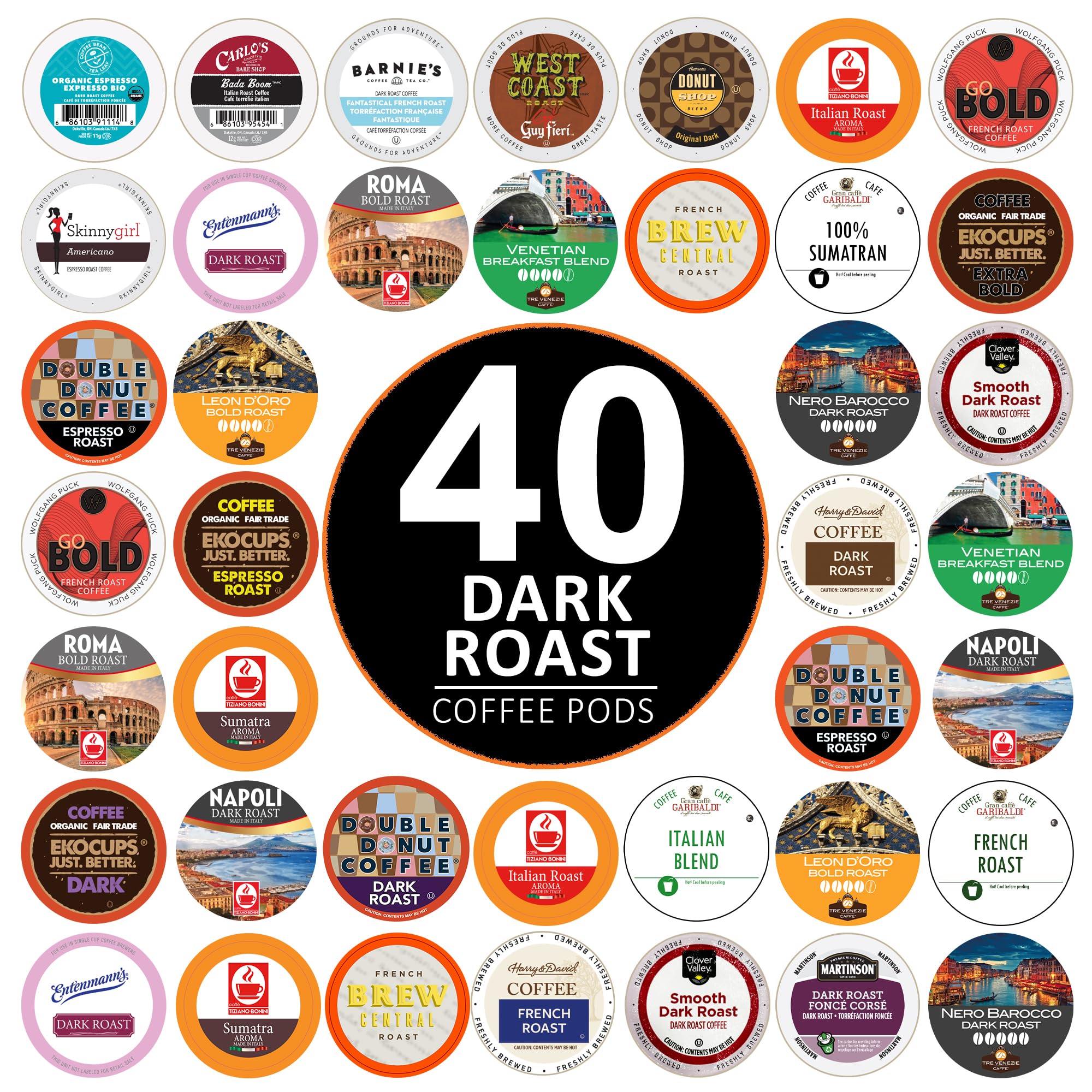 Dark Roast Coffee Pods Variety Pack - 40 Count Bold K-Cups for Keurig Brewers | Perfect for Office, Home & Gifting | Compatible with All Keurig Coffee Makers