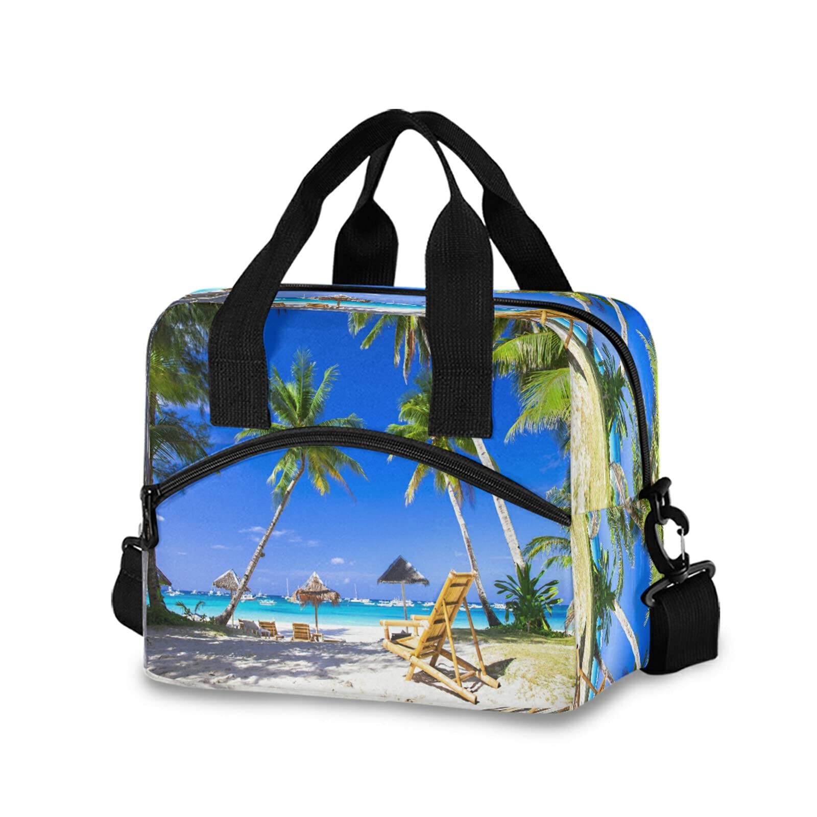 KEEPREAL Insulated Lunch Bag with Shoulder Strap - Paradise Island Print Eco-Friendly Cooler Tote for School, Work & Picnics | Reusable Lunch Box for Kids, Men & Women | Perfect for Office, Beach & Outdoor Activities