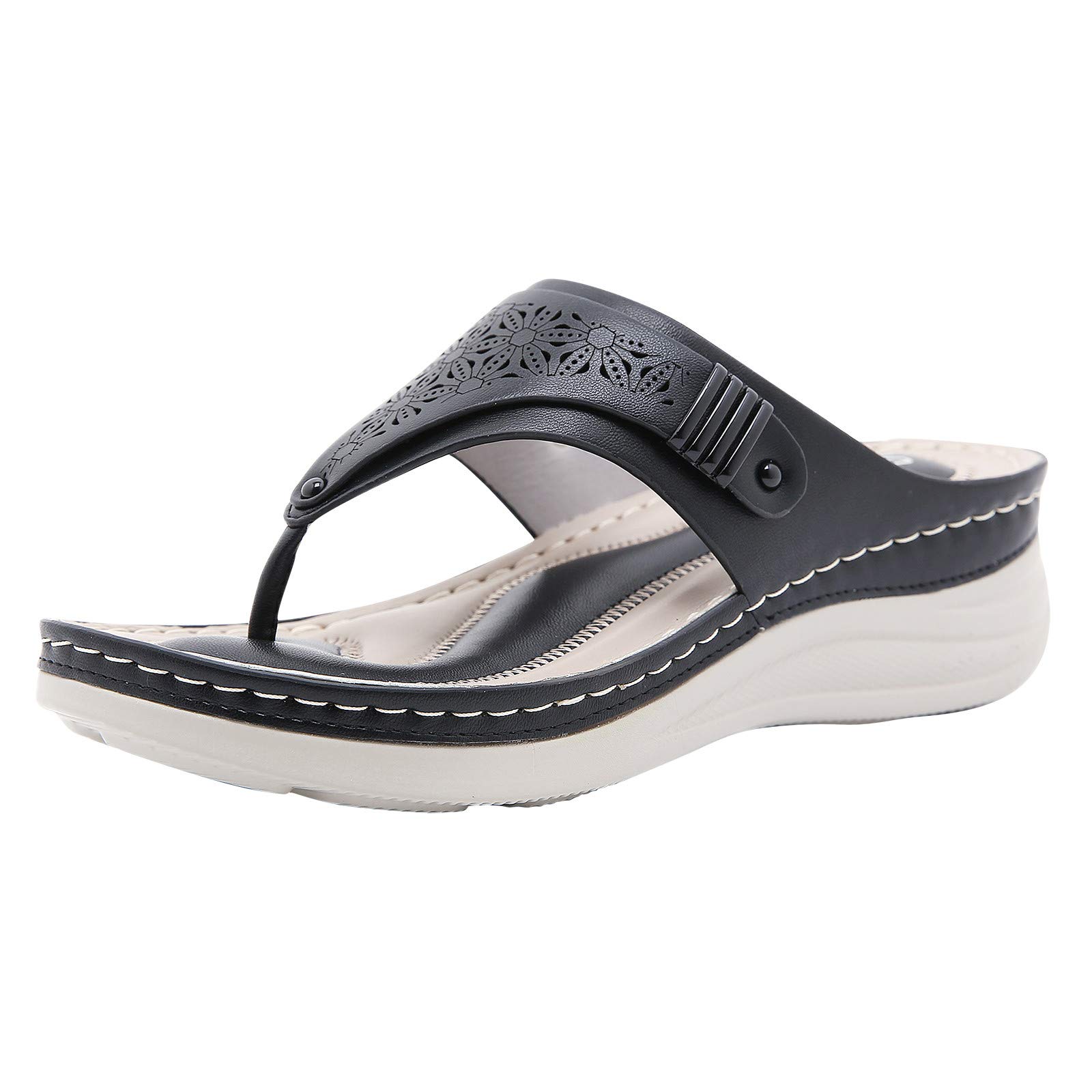 Women's Comfortable Slip-On Sandals - Open Toe Flip Flops Summer Beach Slides | Casual Slippers for Walking, Travel & Outdoor (Black, Size 8)