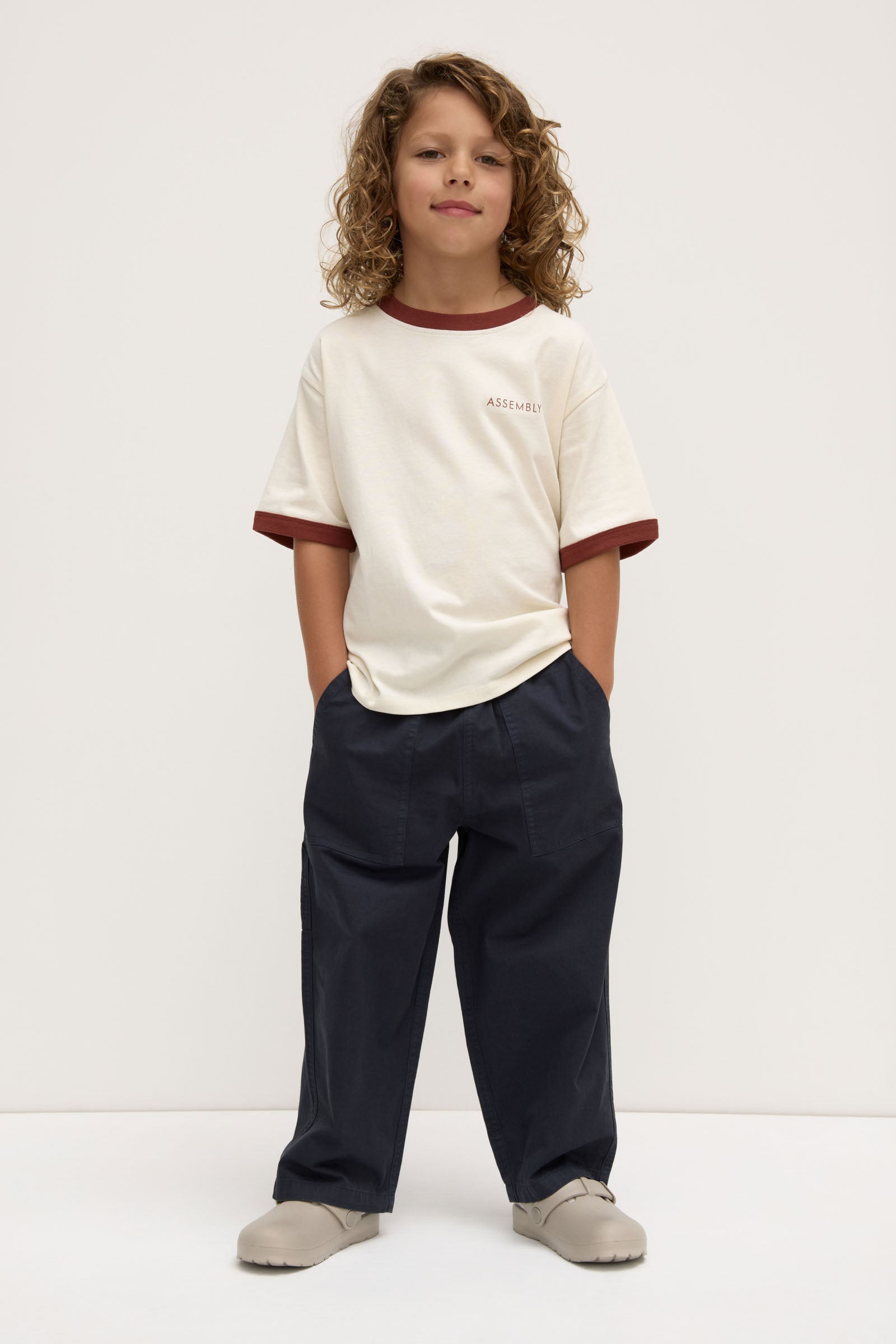 Kids Ringer Tee - Soft Cotton Short Sleeve T-Shirt for Boys & Girls in Pebble Ochre | Playground, School & Everyday Wear