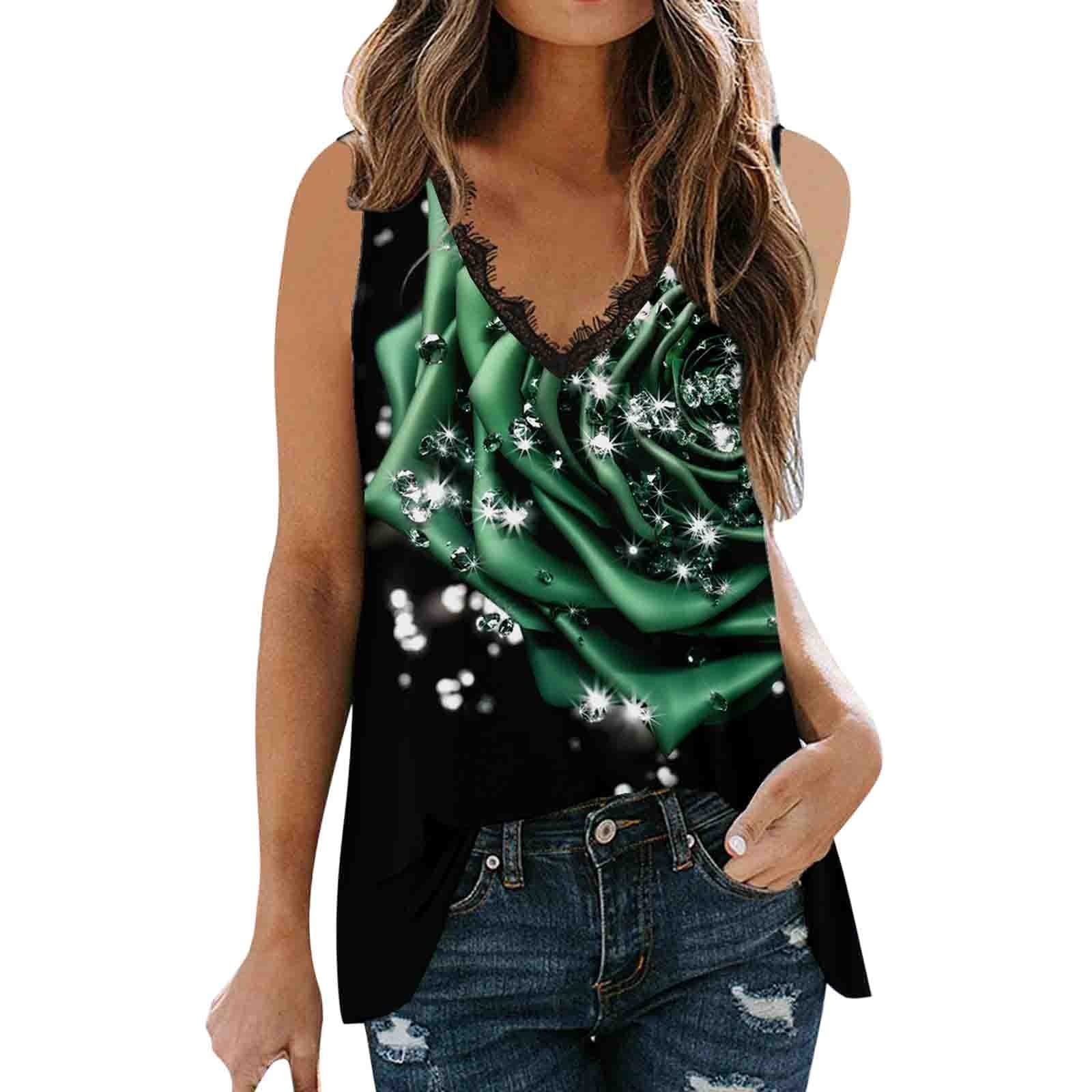3D Printed Rose Flower V Neck Lace Tank Tops for Women - Summer Sleeveless Casual Vest Tops (Black) | Perfect for Beach Outings, Yoga, and Everyday Wear