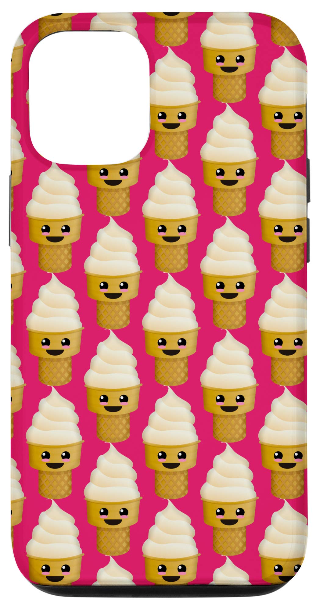 Cute Vanilla Ice Cream Cone Pattern iPhone 12/12 Pro Case - Trendy Hot Dark Pink Protective Cover for Women & Girls - Perfect for Summer, School & Everyday Use